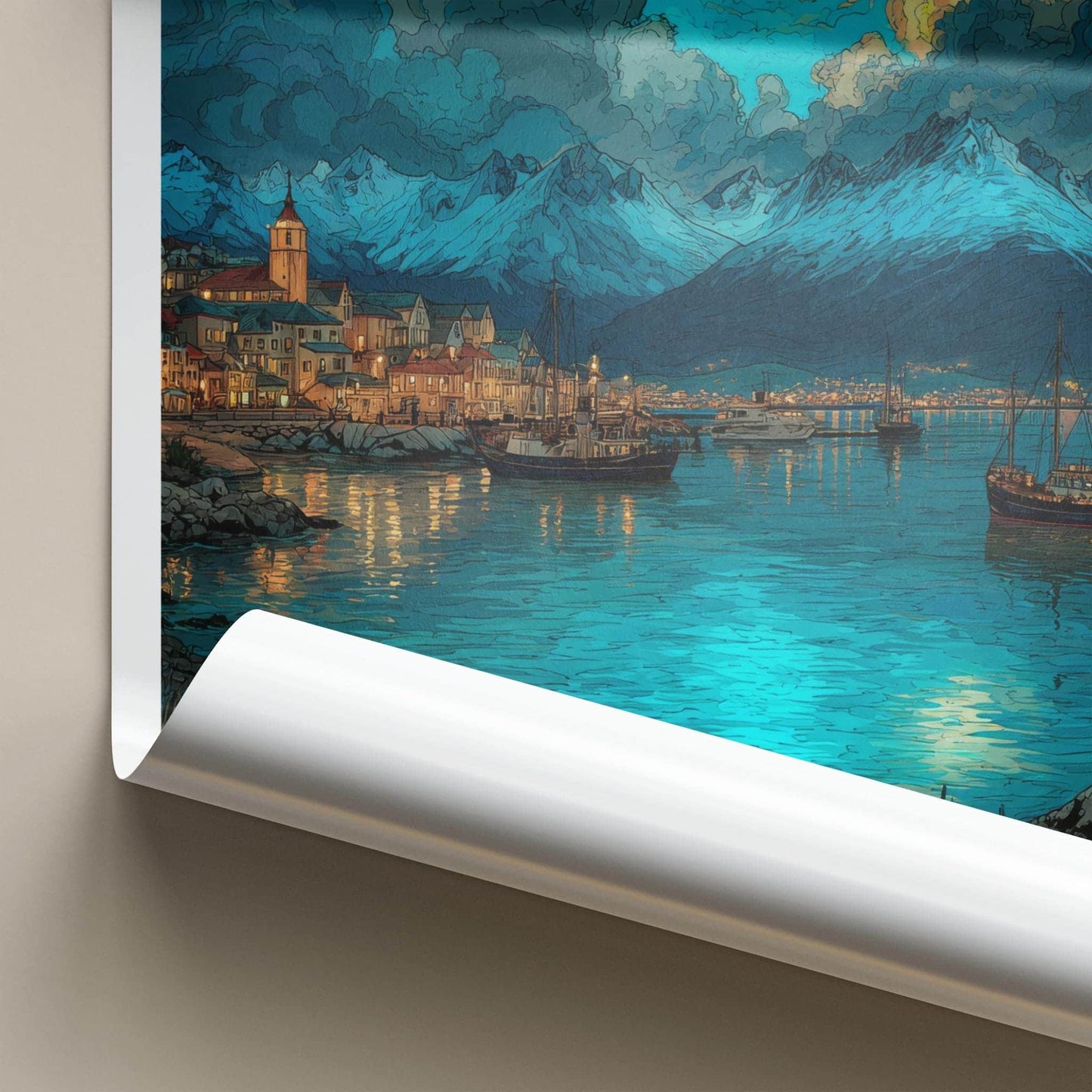 Ushuaia Poster - Argentina Travel Art - Dramatic Sky Harbour Wall Decor