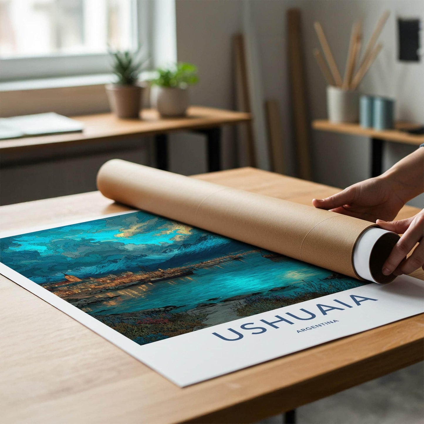 Ushuaia Poster - Argentina Travel Art - Dramatic Sky Harbour Wall Decor