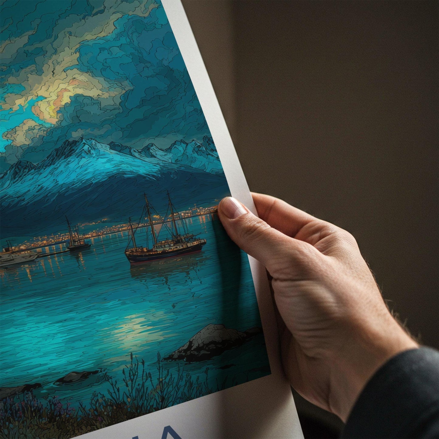 Ushuaia Poster - Argentina Travel Art - Dramatic Sky Harbour Wall Decor