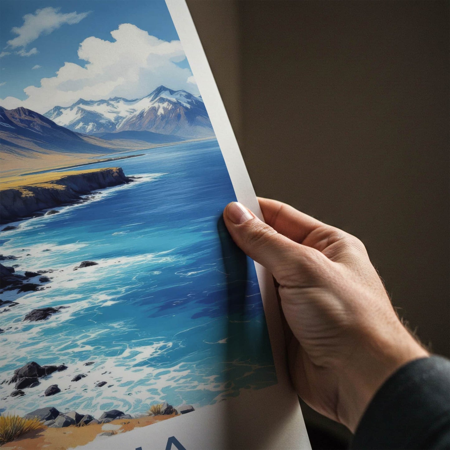 Ushuaia Poster - Argentina Travel Art - Mountain Ocean Coast Home Decor