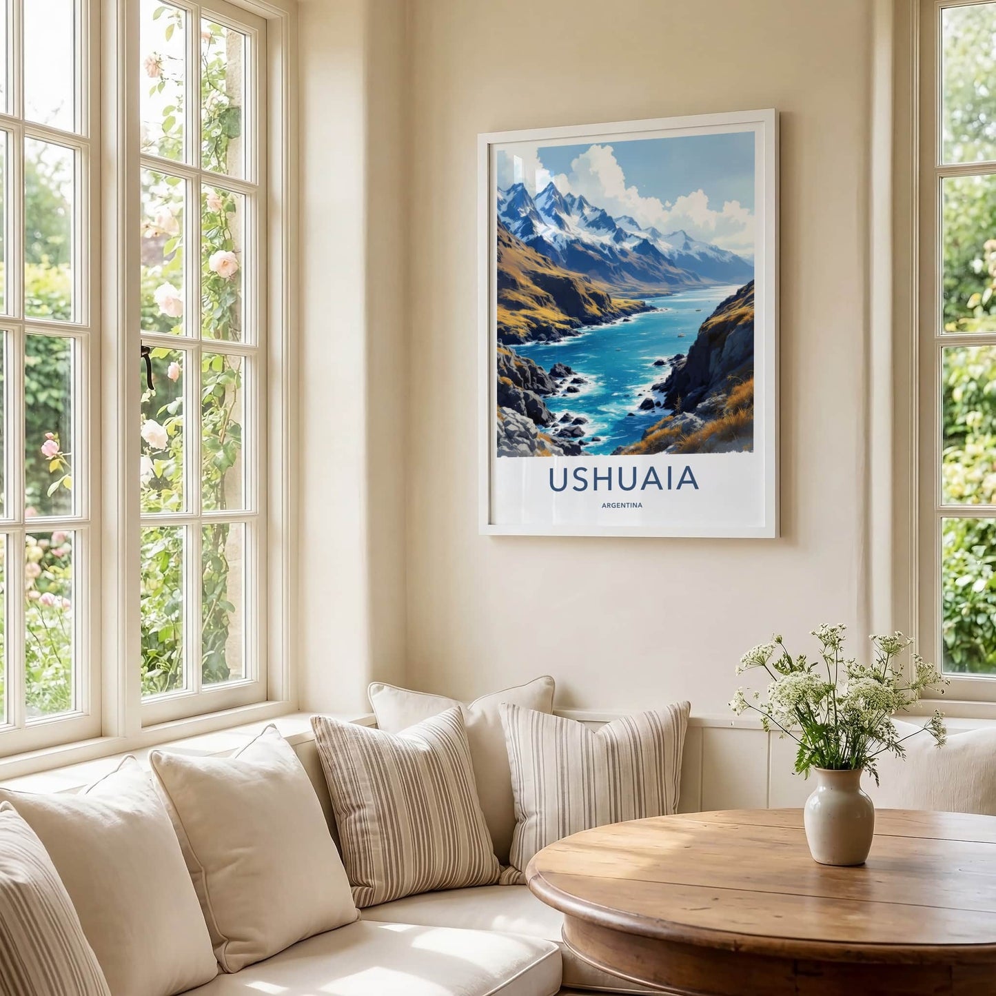 Ushuaia Poster - Argentina Travel Art - Snowy Mountain Bay Wall Decor
