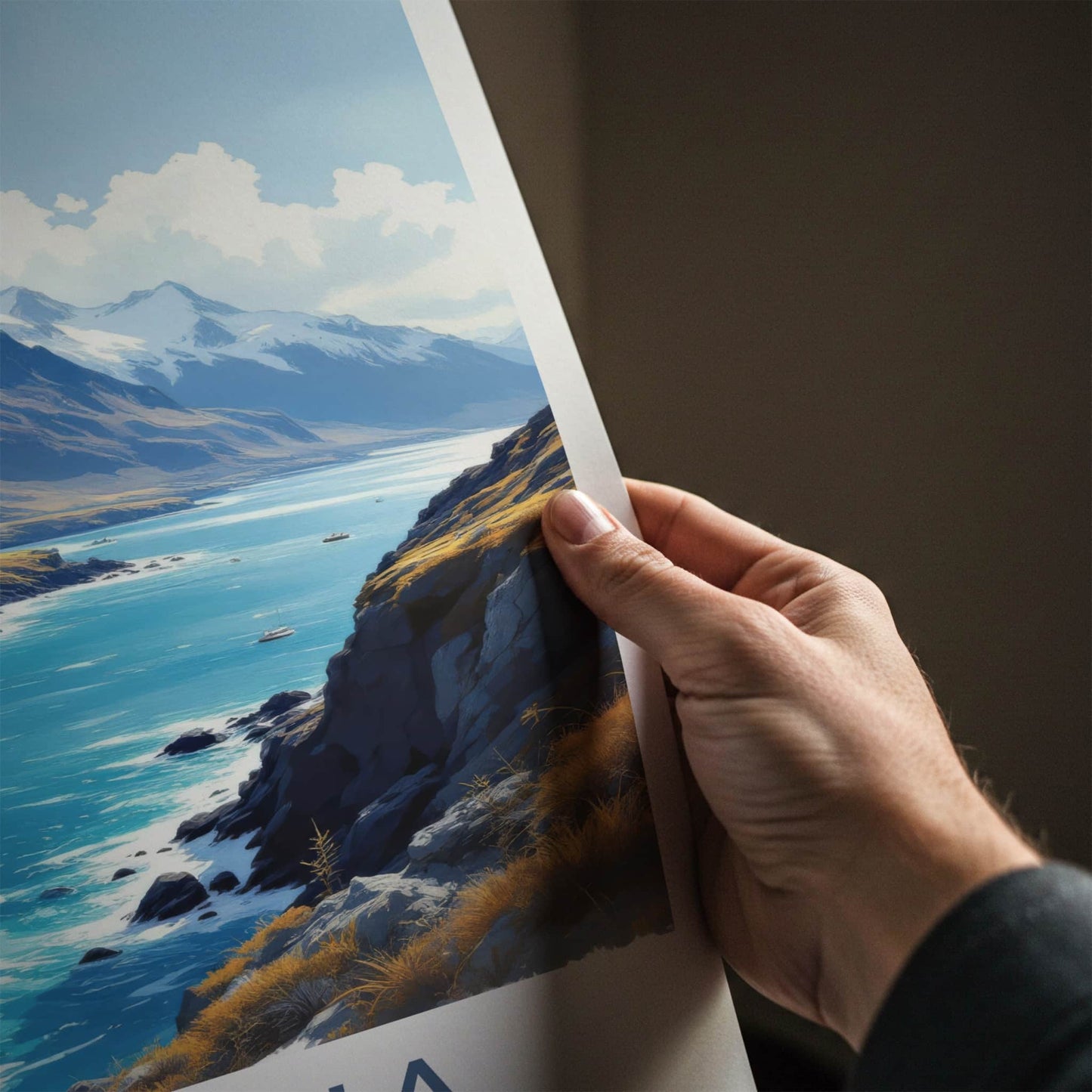 Ushuaia Poster - Argentina Travel Art - Snowy Mountain Bay Wall Decor