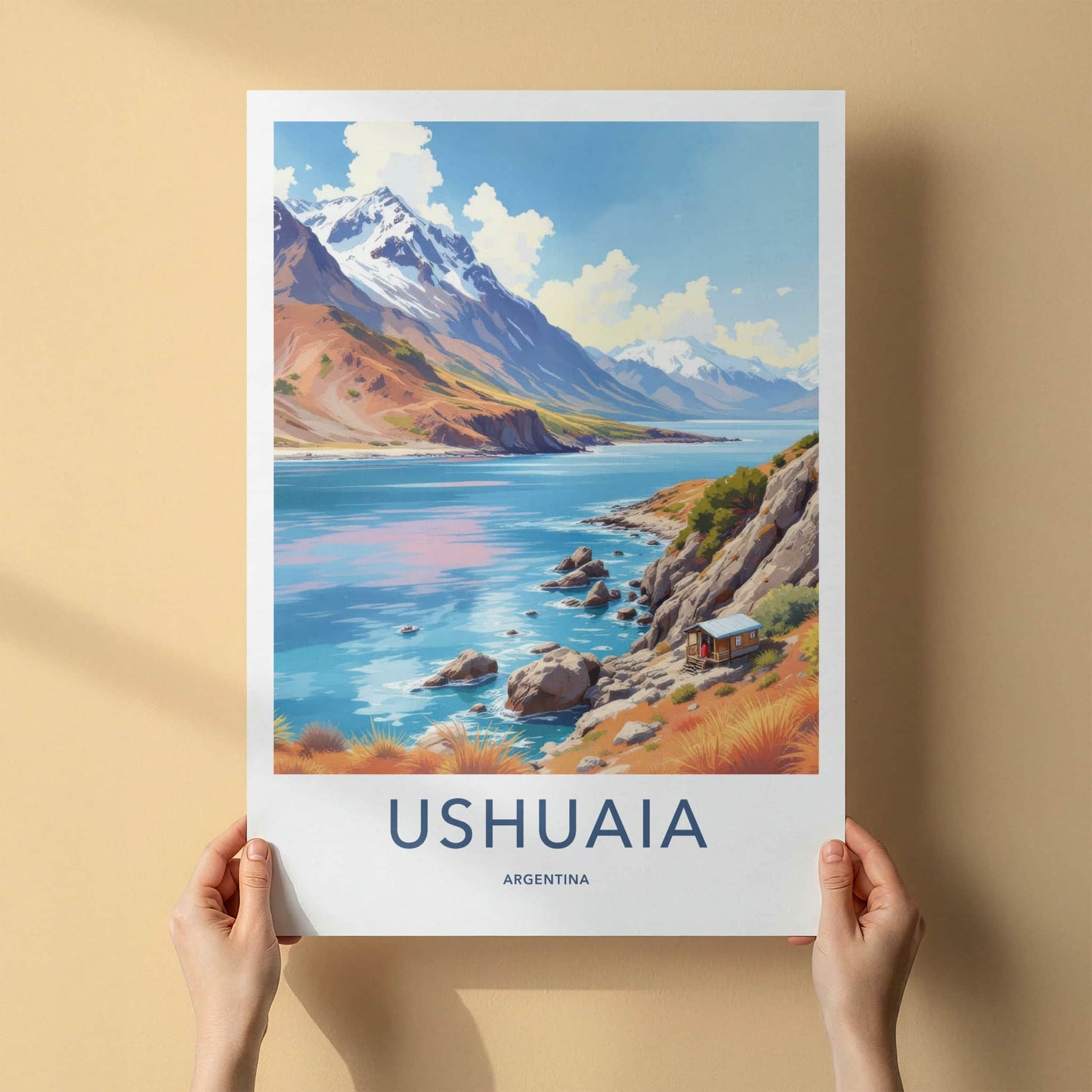 Ushuaia Poster - Argentina Wall Art - Mountain Lakeside Cabin Home Decor