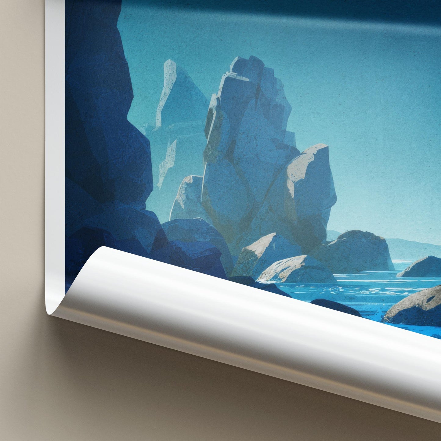 Utakleiv Poster - Norway Travel Art - Dark Blue Seascape Wall Decor