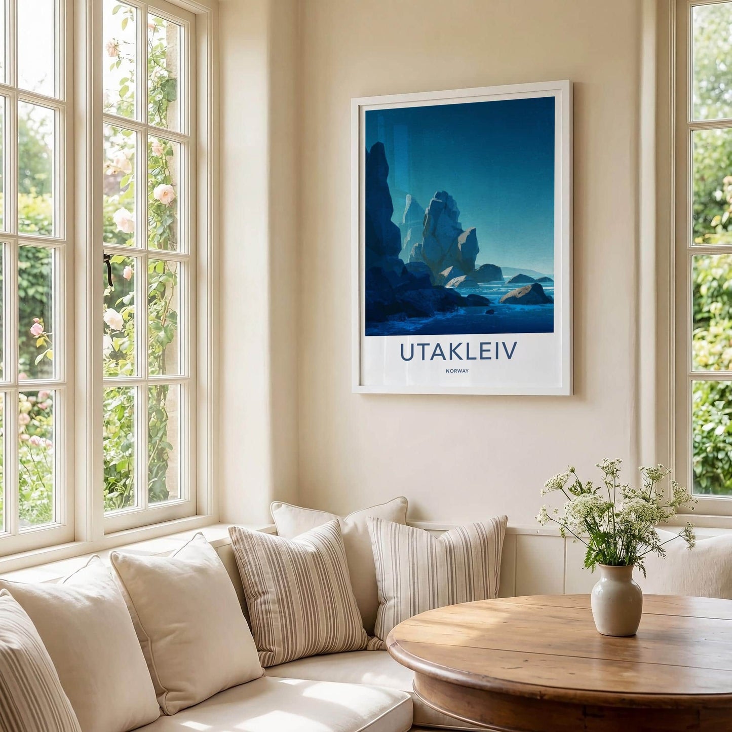 Utakleiv Poster - Norway Travel Art - Dark Blue Seascape Wall Decor