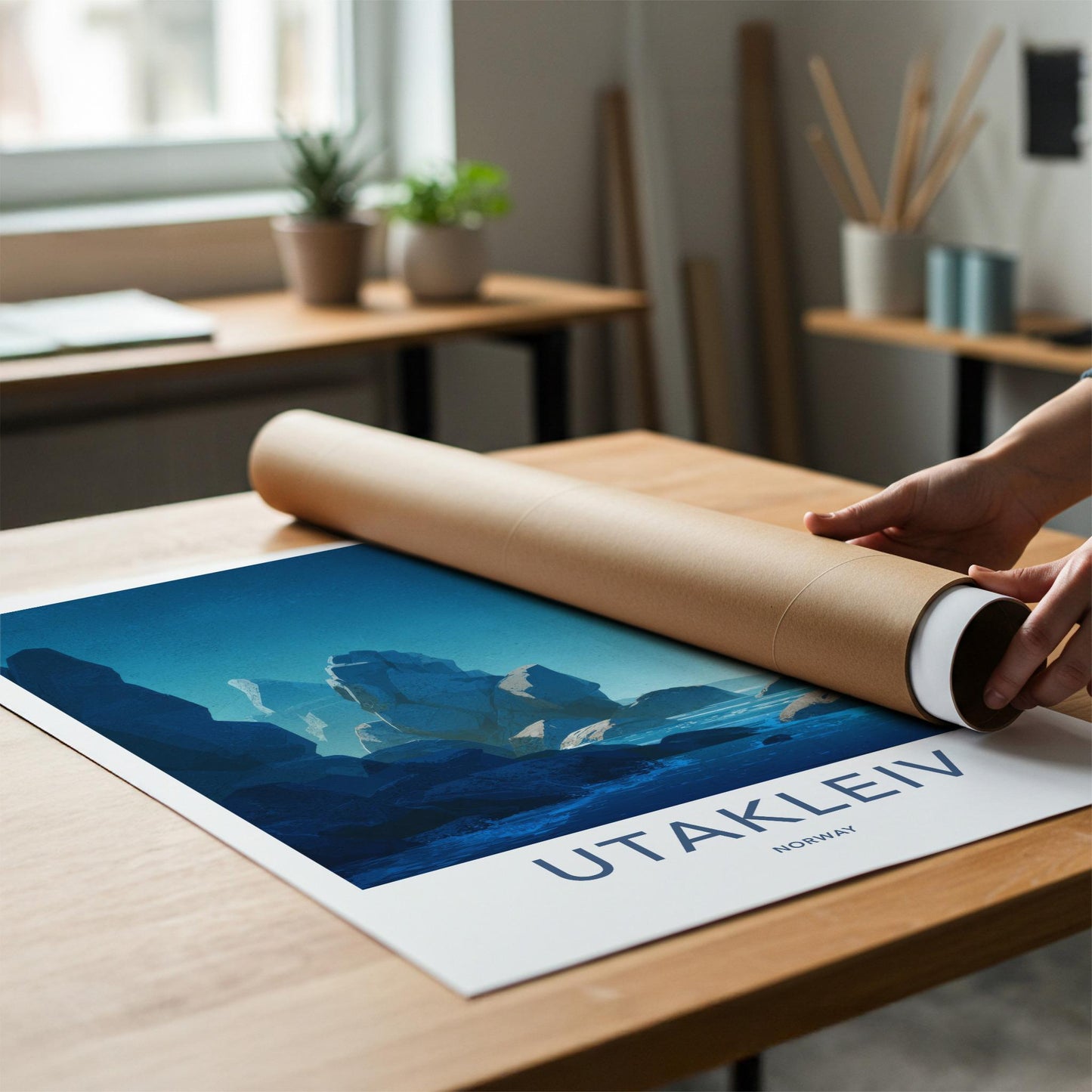 Utakleiv Poster - Norway Travel Art - Dark Blue Seascape Wall Decor