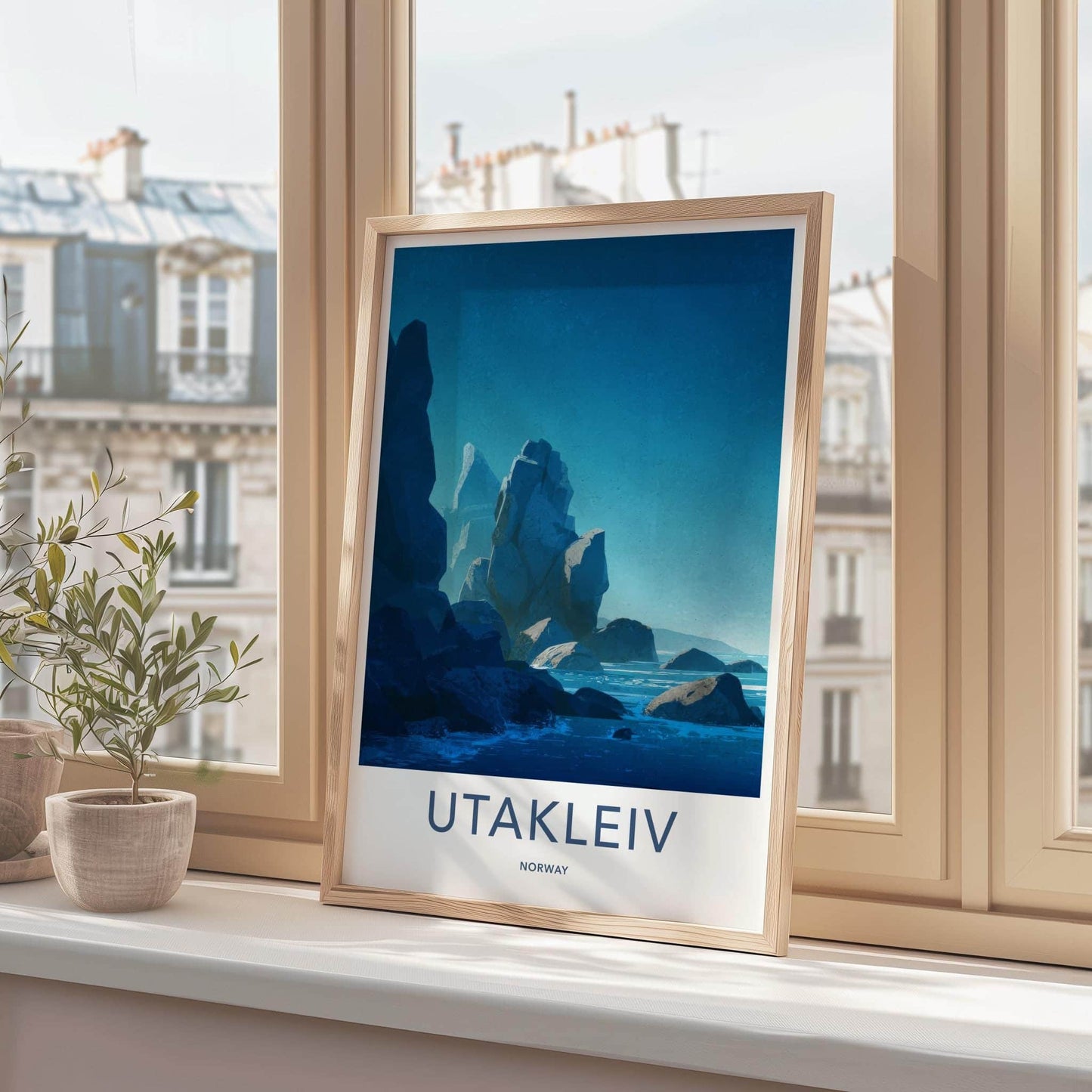 Utakleiv Poster - Norway Travel Art - Dark Blue Seascape Wall Decor