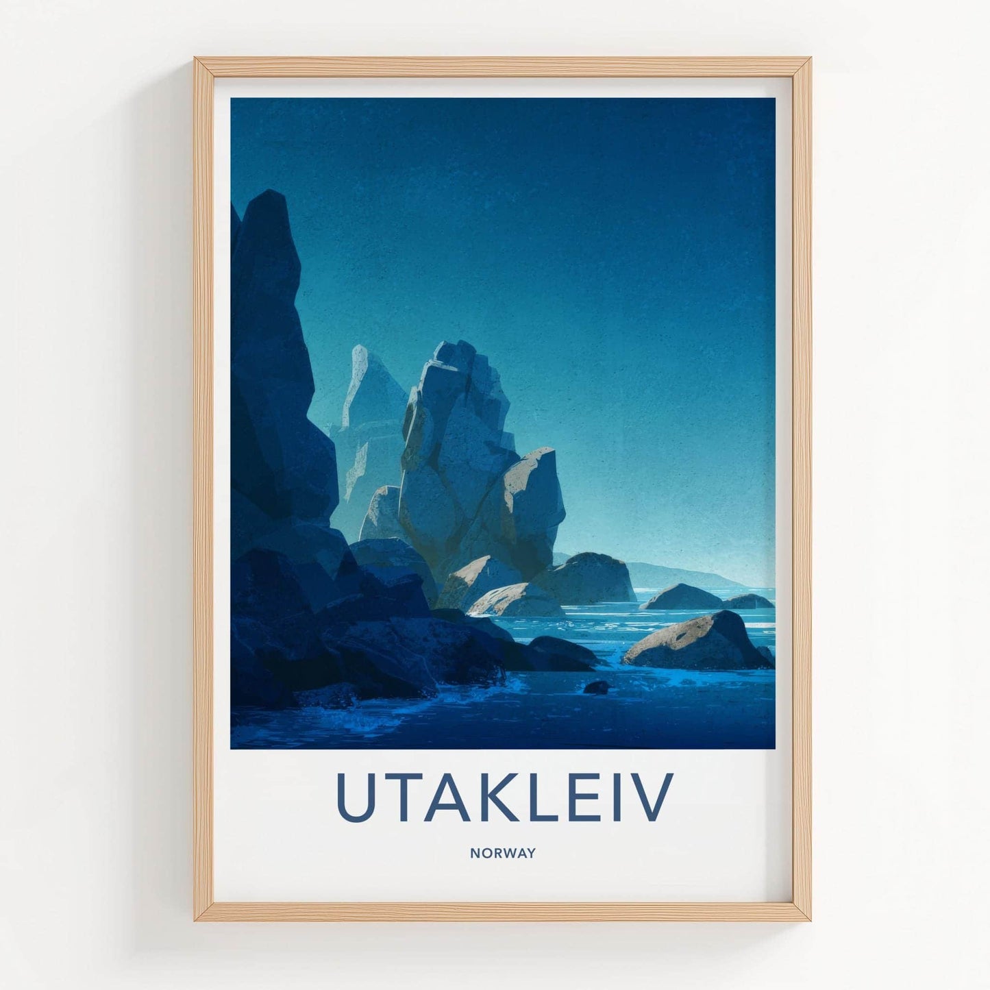 Utakleiv Poster - Norway Travel Art - Dark Blue Seascape Wall Decor