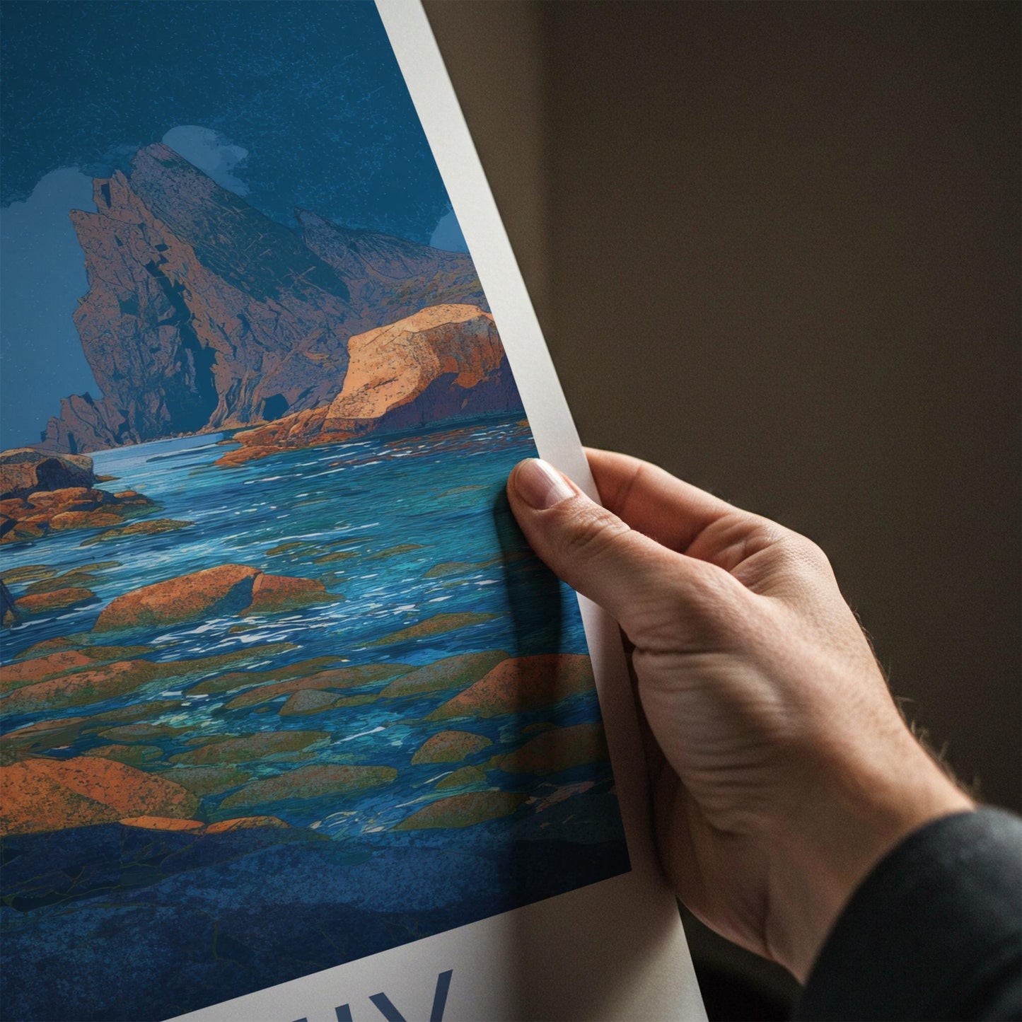 Utakleiv Poster - Norway Travel Art - Vibrant Coastal Rocks Home Decor