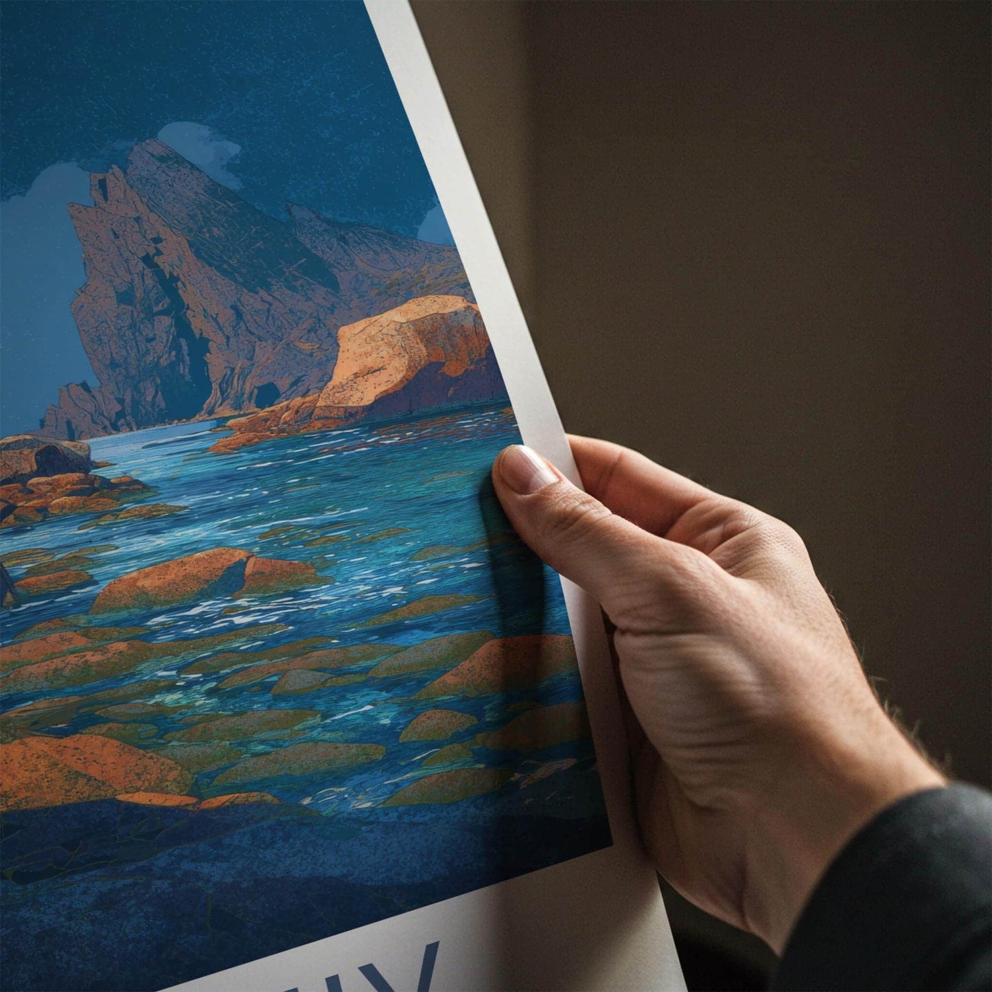Utakleiv Poster - Norway Travel Art - Vibrant Coastal Rocks Home Decor