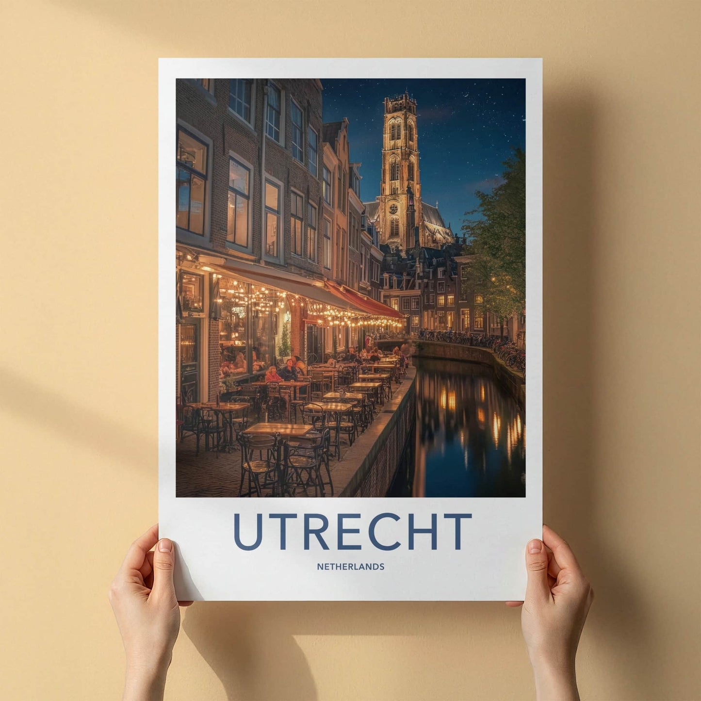Utrecht Poster - Netherlands Wall Art - Illuminated Cafe Scene Home Decor