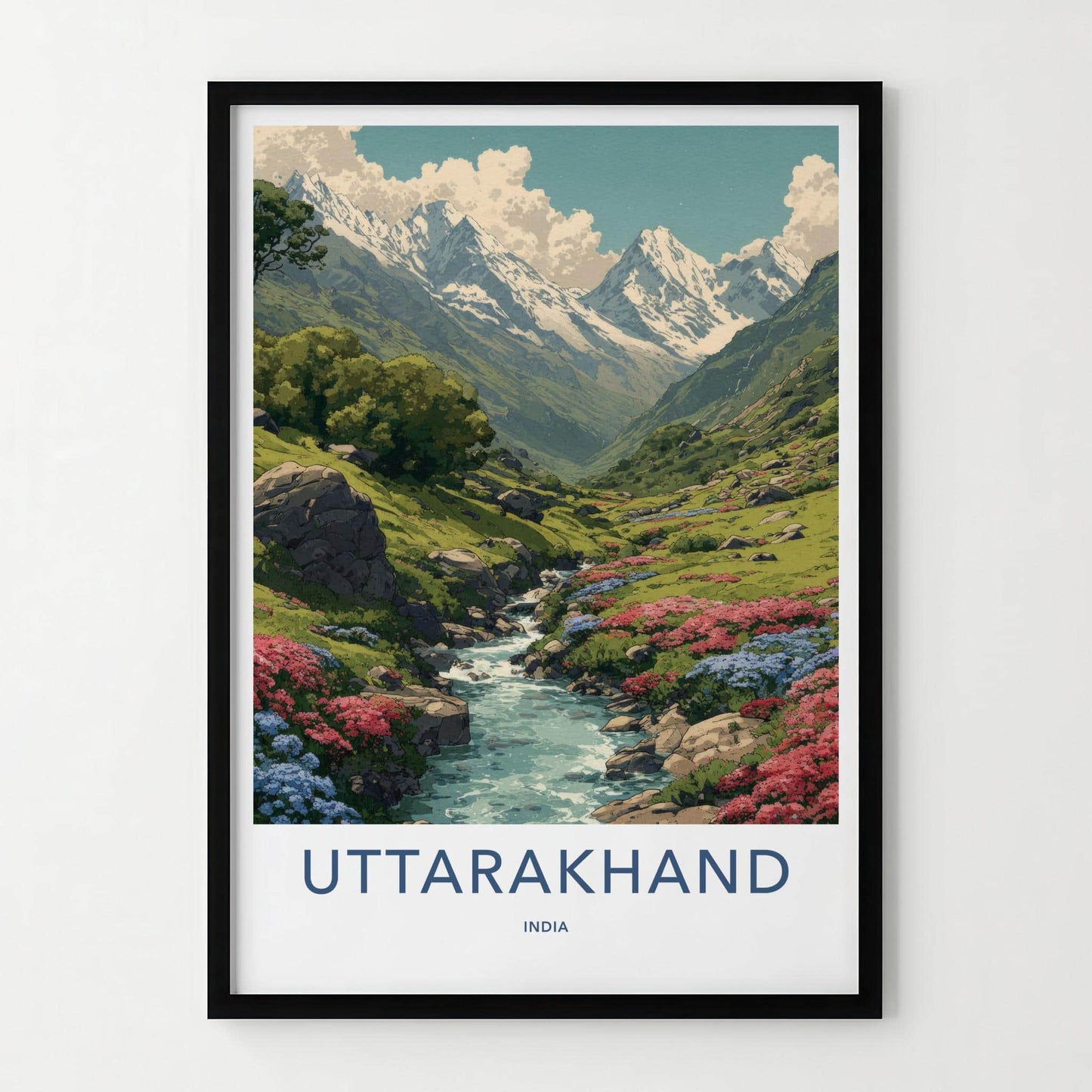 Uttarakhand Poster - India Travel Art - Uttarakhand Flowering Valley Stream Wall Decor