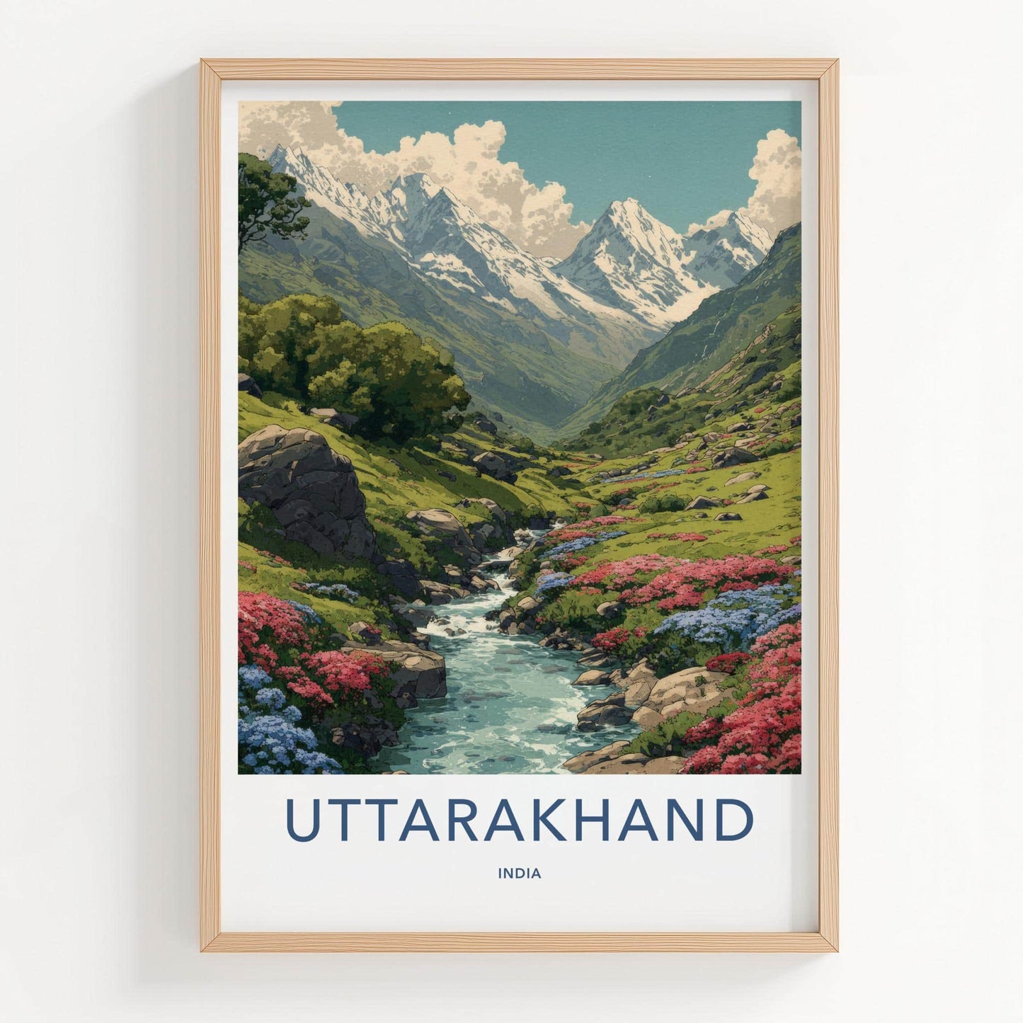 Uttarakhand Poster - India Travel Art - Uttarakhand Flowering Valley Stream Wall Decor