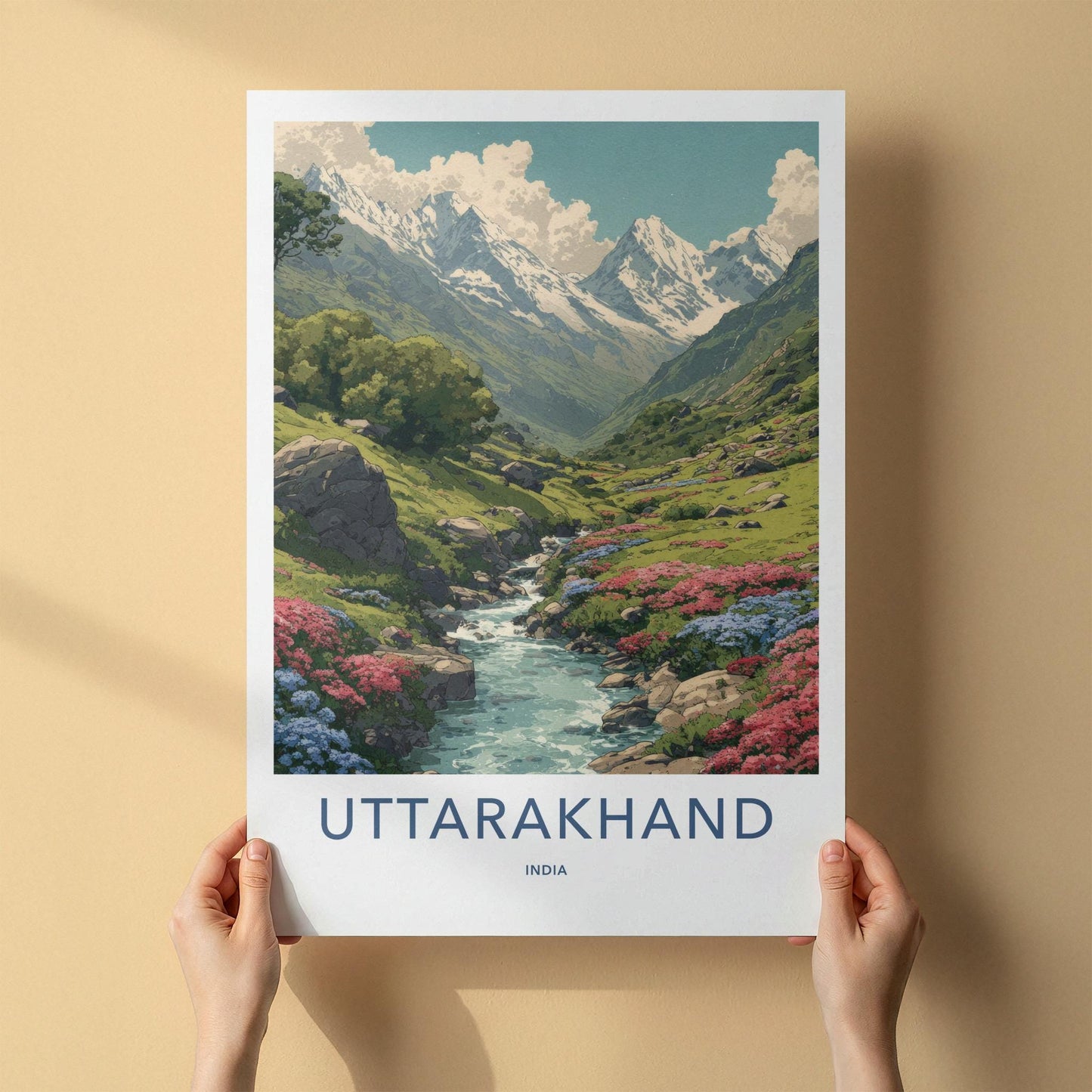Uttarakhand Poster - India Travel Art - Uttarakhand Flowering Valley Stream Wall Decor