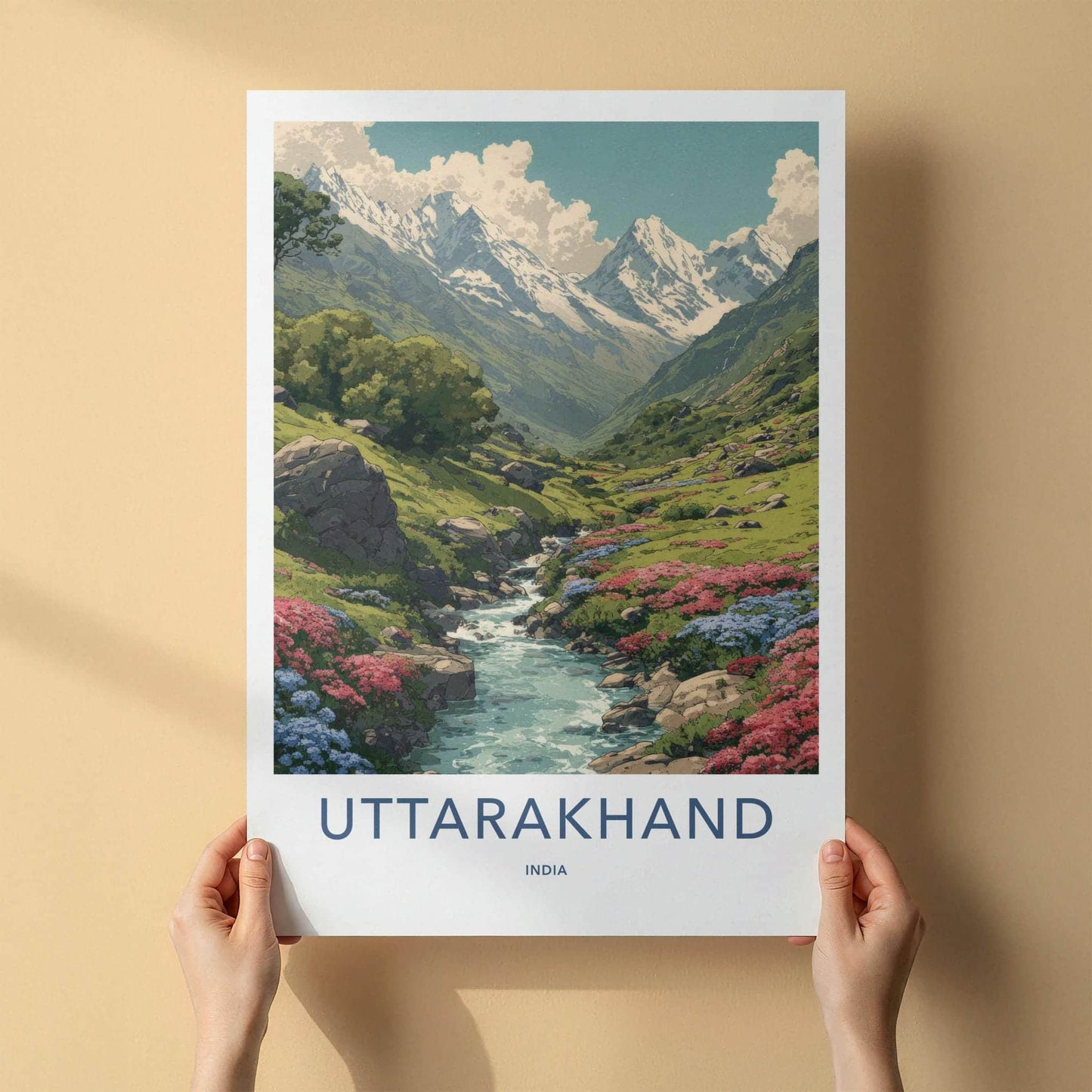 Uttarakhand Poster - India Travel Art - Uttarakhand Flowering Valley Stream Wall Decor