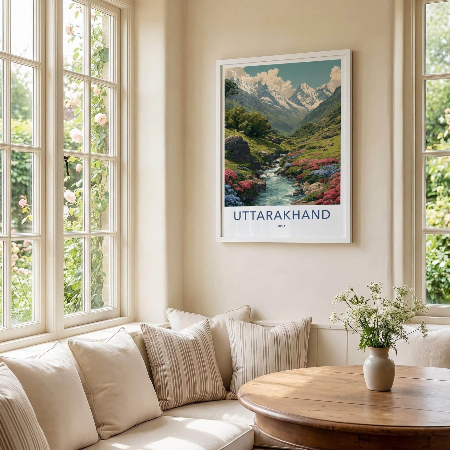Uttarakhand Poster - India Travel Art - Uttarakhand Flowering Valley Stream Wall Decor