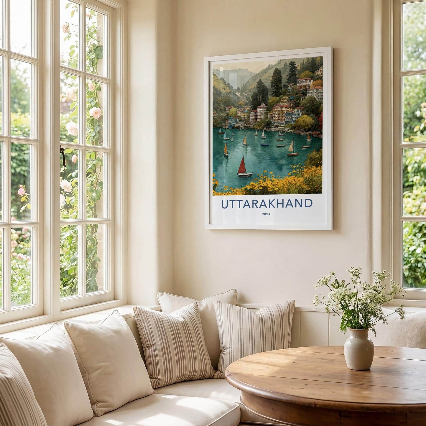 Uttarakhand Poster - India Travel Art - Uttarakhand Hillside Lake Scene Home Decor