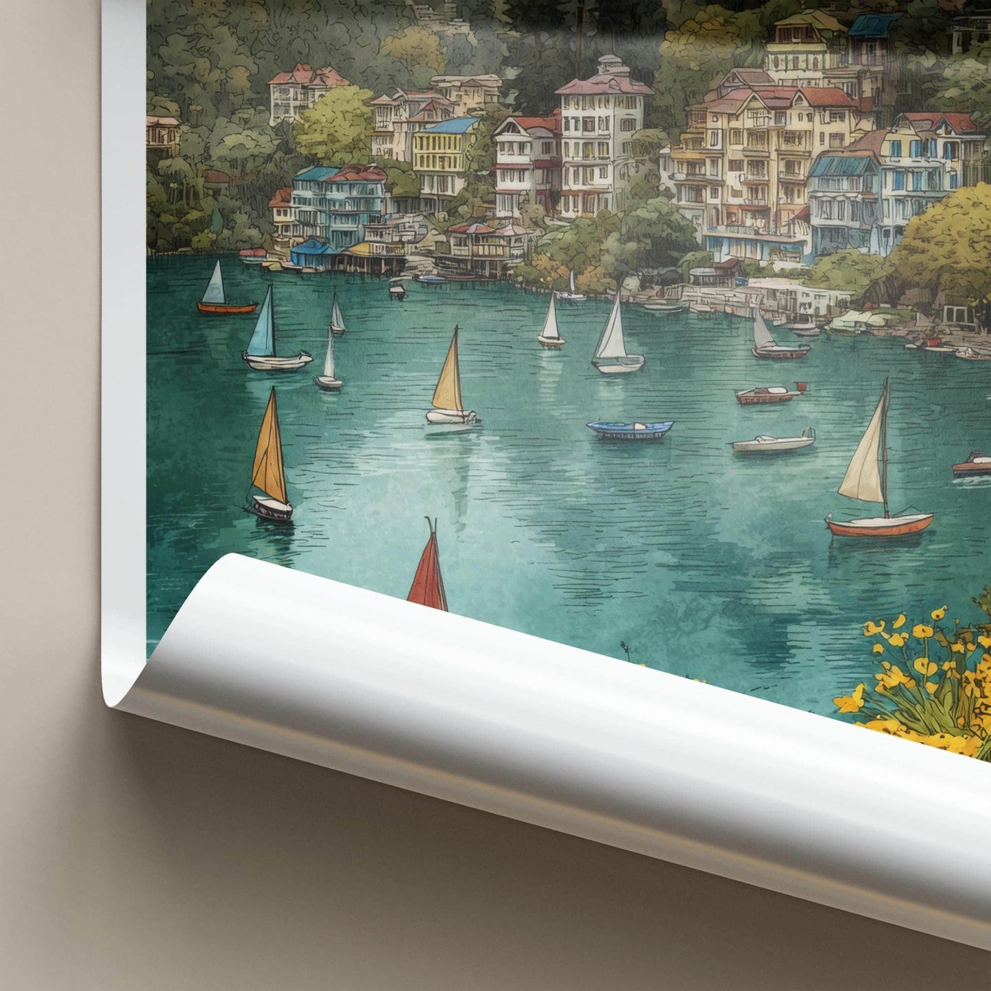 Uttarakhand Poster - India Travel Art - Uttarakhand Hillside Lake Scene Home Decor