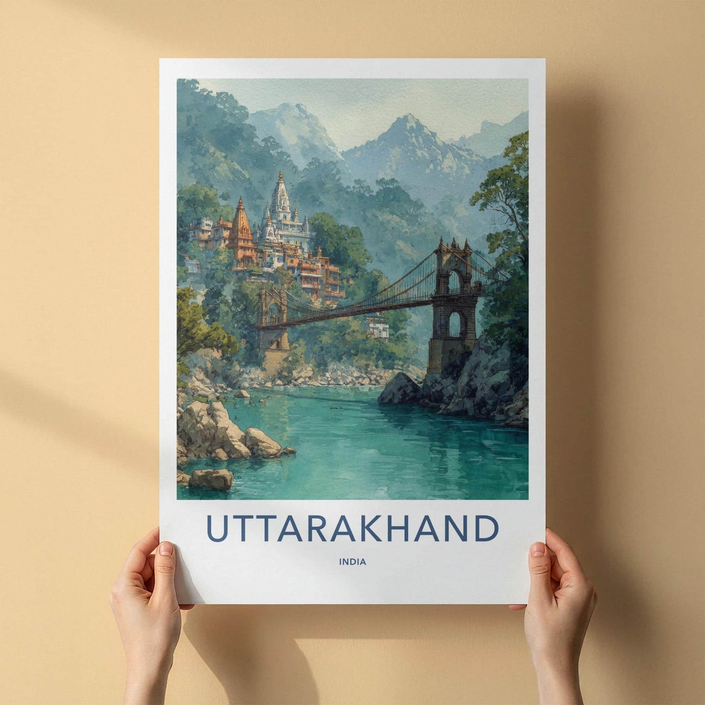 Uttarakhand Poster - India Travel Art - Uttarakhand River Bridge Home Decor