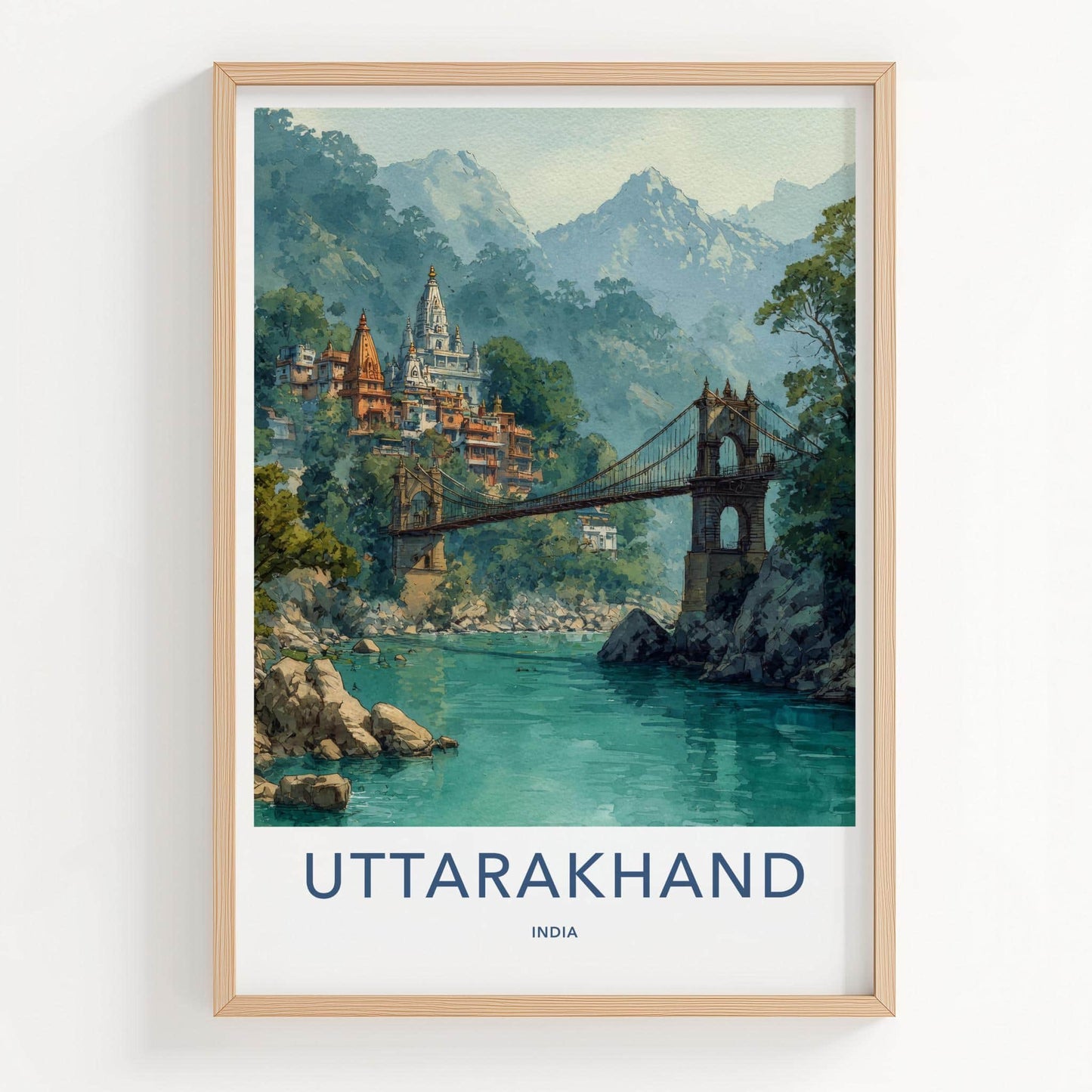 Uttarakhand Poster - India Travel Art - Uttarakhand River Bridge Home Decor