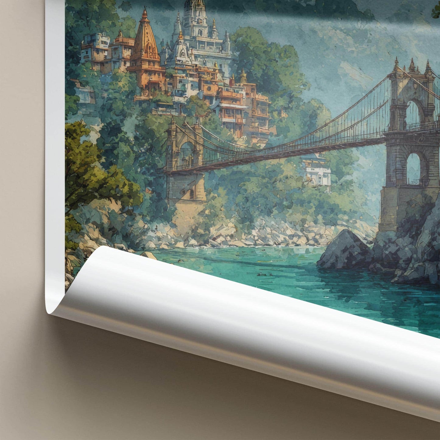 Uttarakhand Poster - India Travel Art - Uttarakhand River Bridge Home Decor