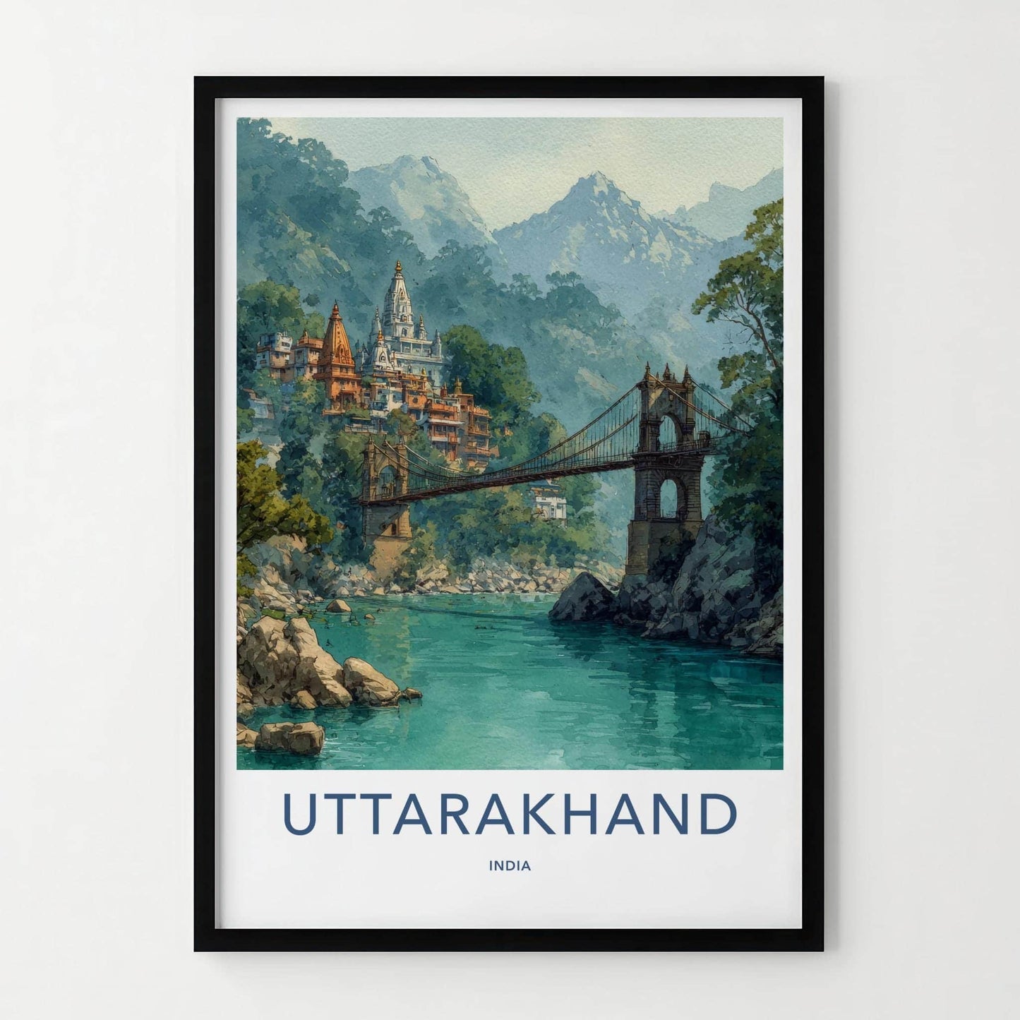 Uttarakhand Poster - India Travel Art - Uttarakhand River Bridge Home Decor