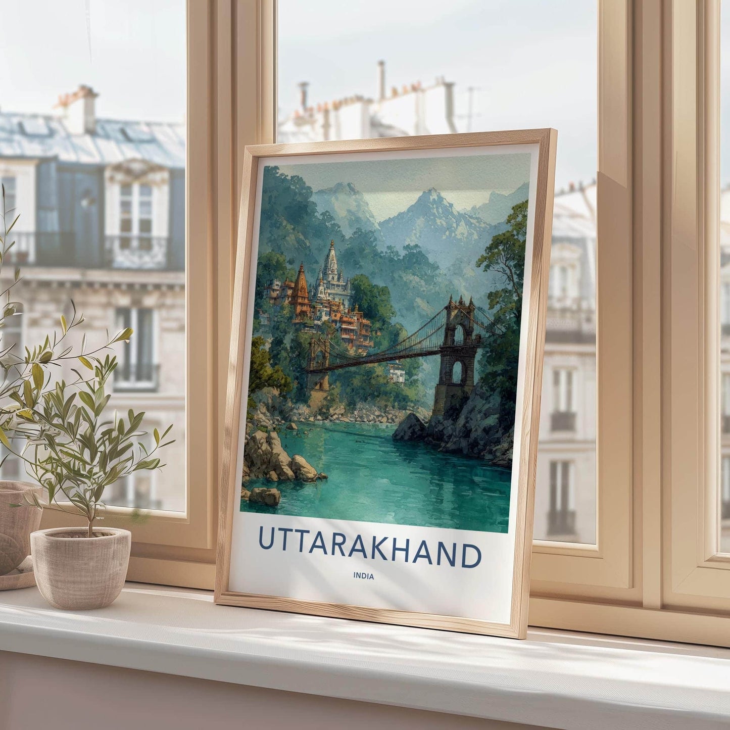Uttarakhand Poster - India Travel Art - Uttarakhand River Bridge Home Decor