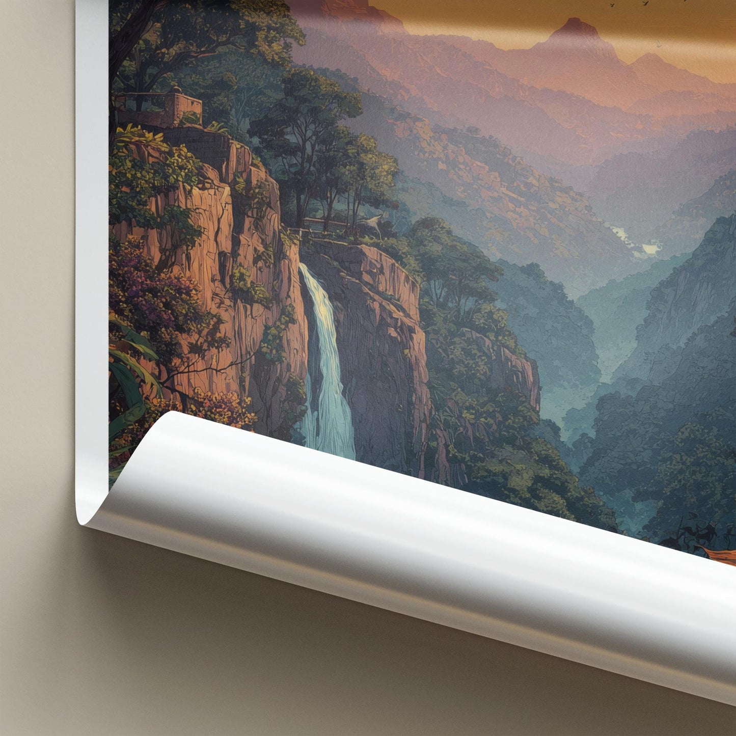 Uttarakhand Poster - India Wall Art - Uttarakhand Mountain Valley Waterfall Gift