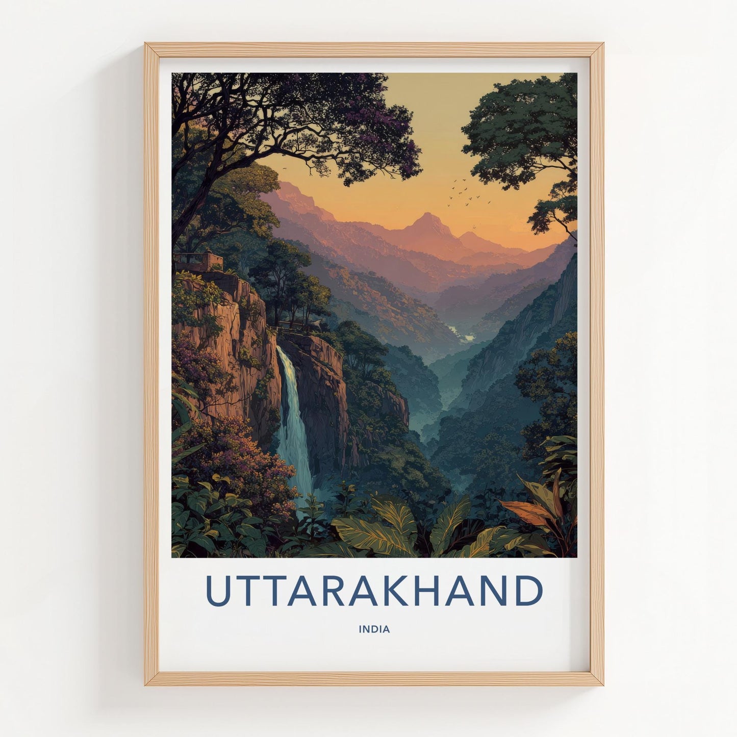 Uttarakhand Poster - India Wall Art - Uttarakhand Mountain Valley Waterfall Gift