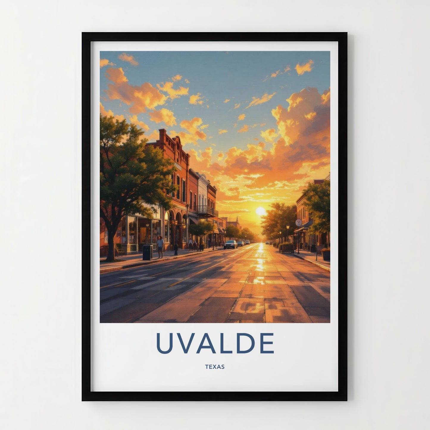 Uvalde Poster - Texas Travel Art - Vibrant Sunset Street Home Decor
