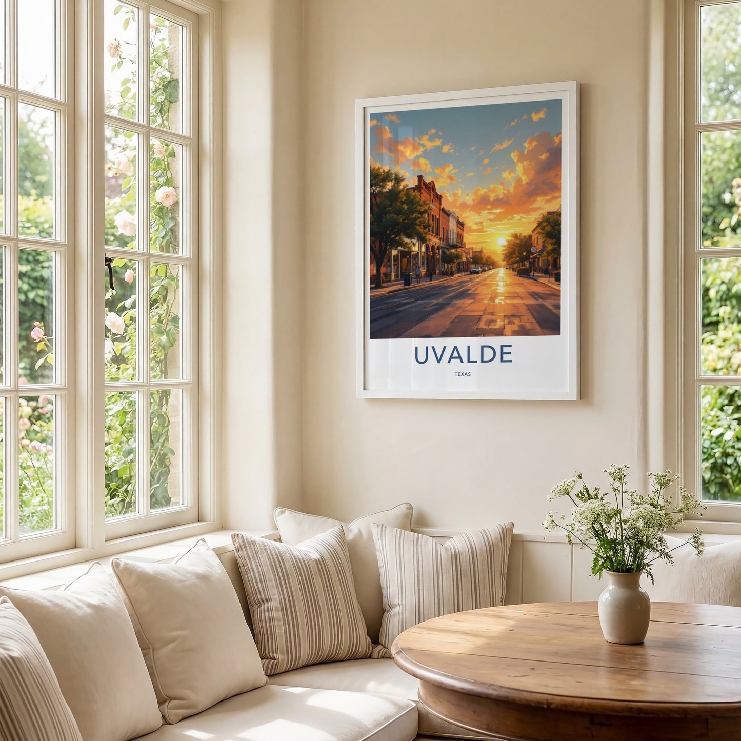 Uvalde Poster - Texas Travel Art - Vibrant Sunset Street Home Decor