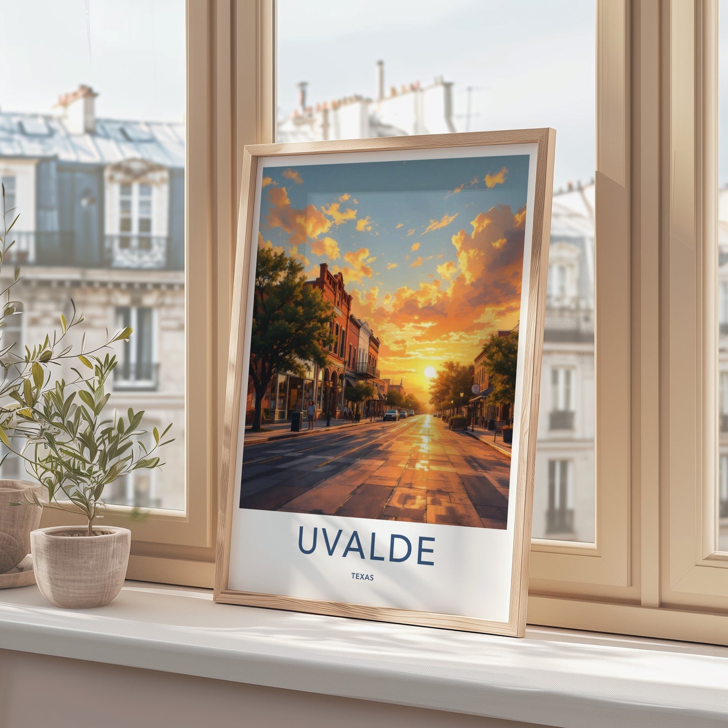 Uvalde Poster - Texas Travel Art - Vibrant Sunset Street Home Decor