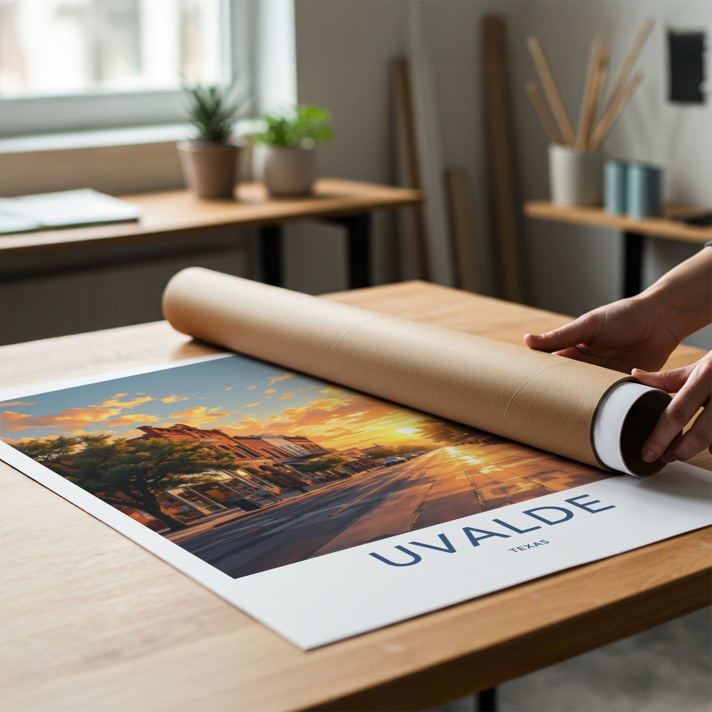 Uvalde Poster - Texas Travel Art - Vibrant Sunset Street Home Decor