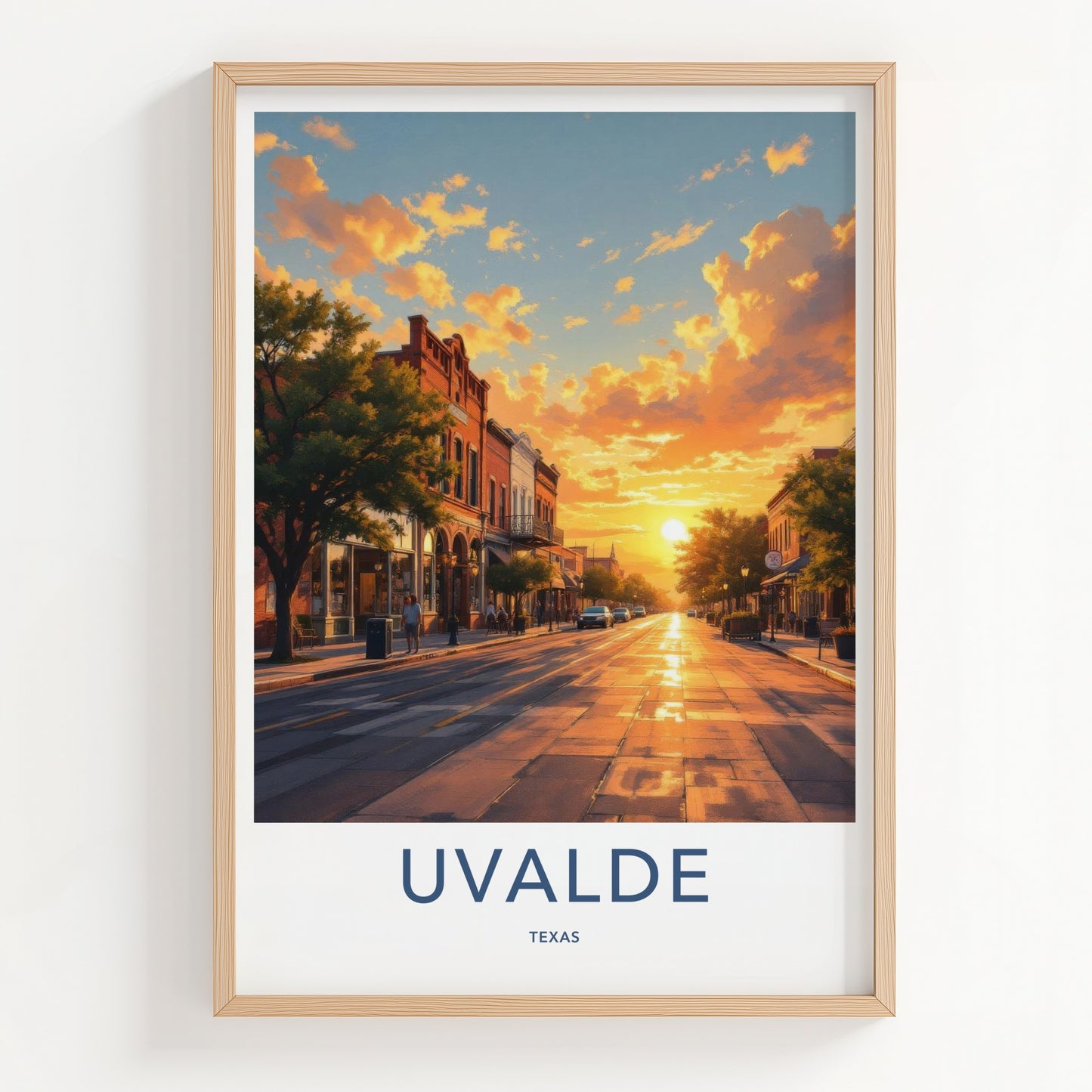 Uvalde Poster - Texas Travel Art - Vibrant Sunset Street Home Decor