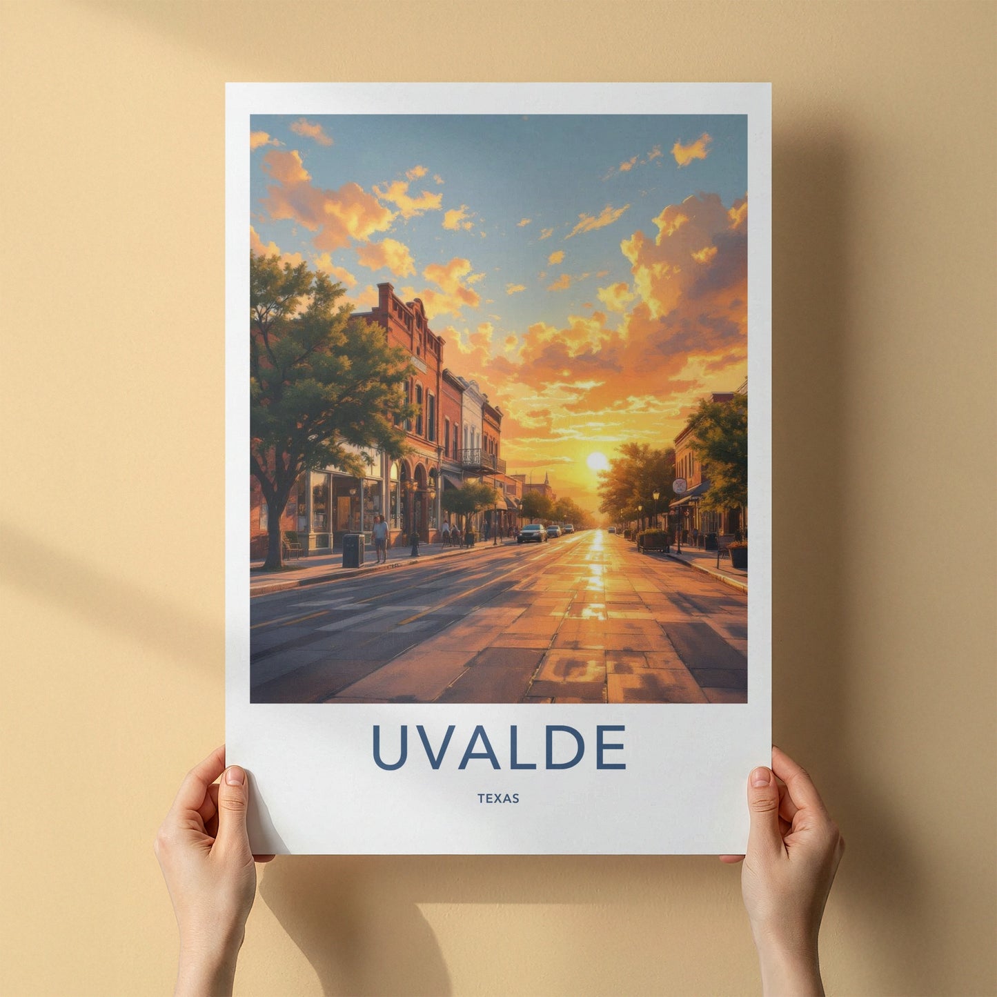 Uvalde Poster - Texas Travel Art - Vibrant Sunset Street Home Decor