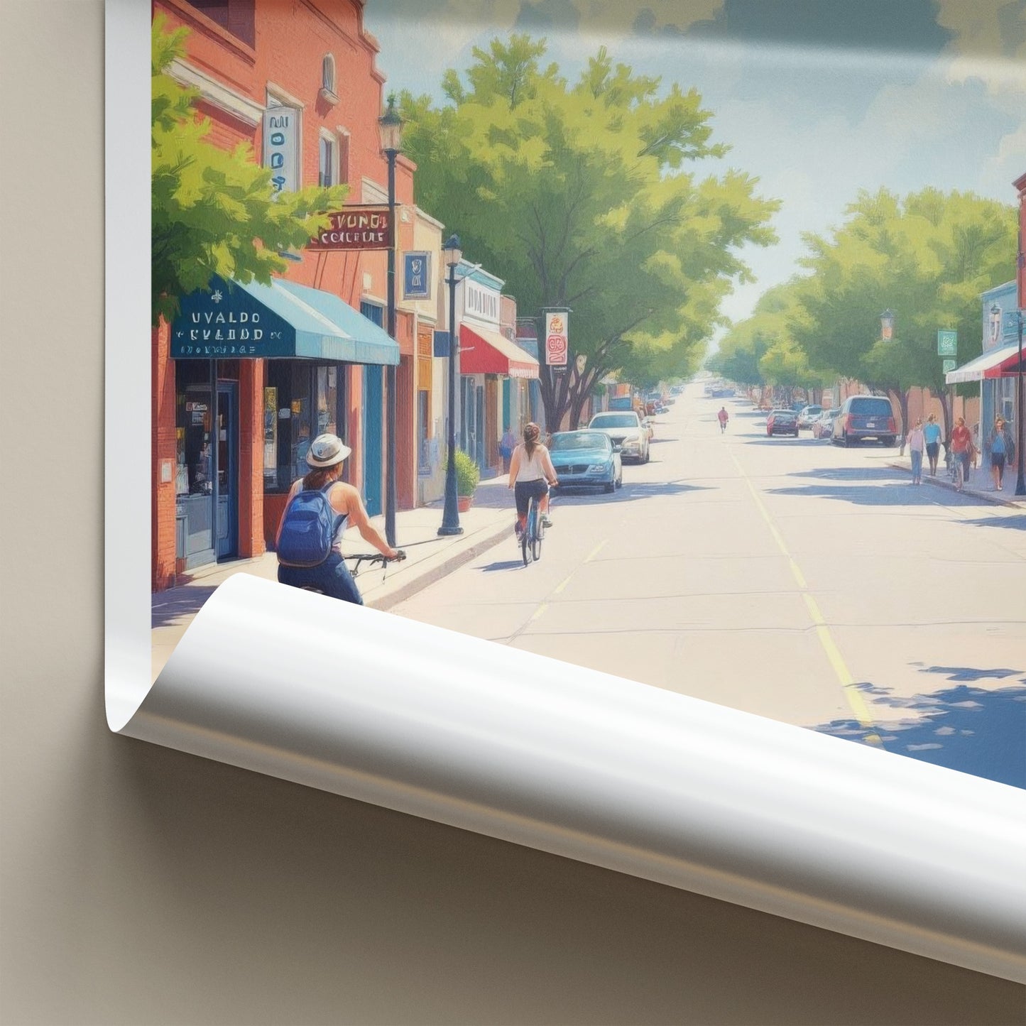 Uvalde Poster - Texas Travel Print - Sunny Street Scene Home Decor