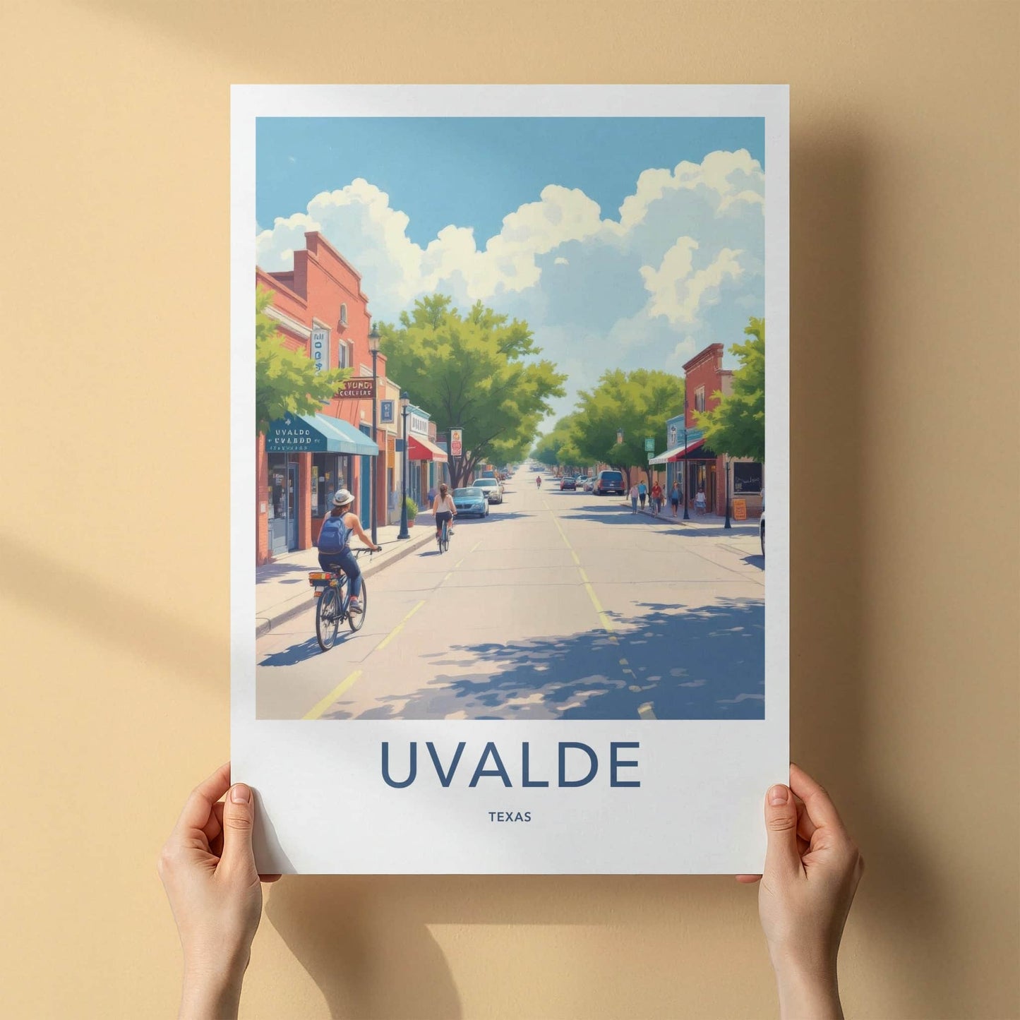 Uvalde Poster - Texas Travel Print - Sunny Street Scene Home Decor