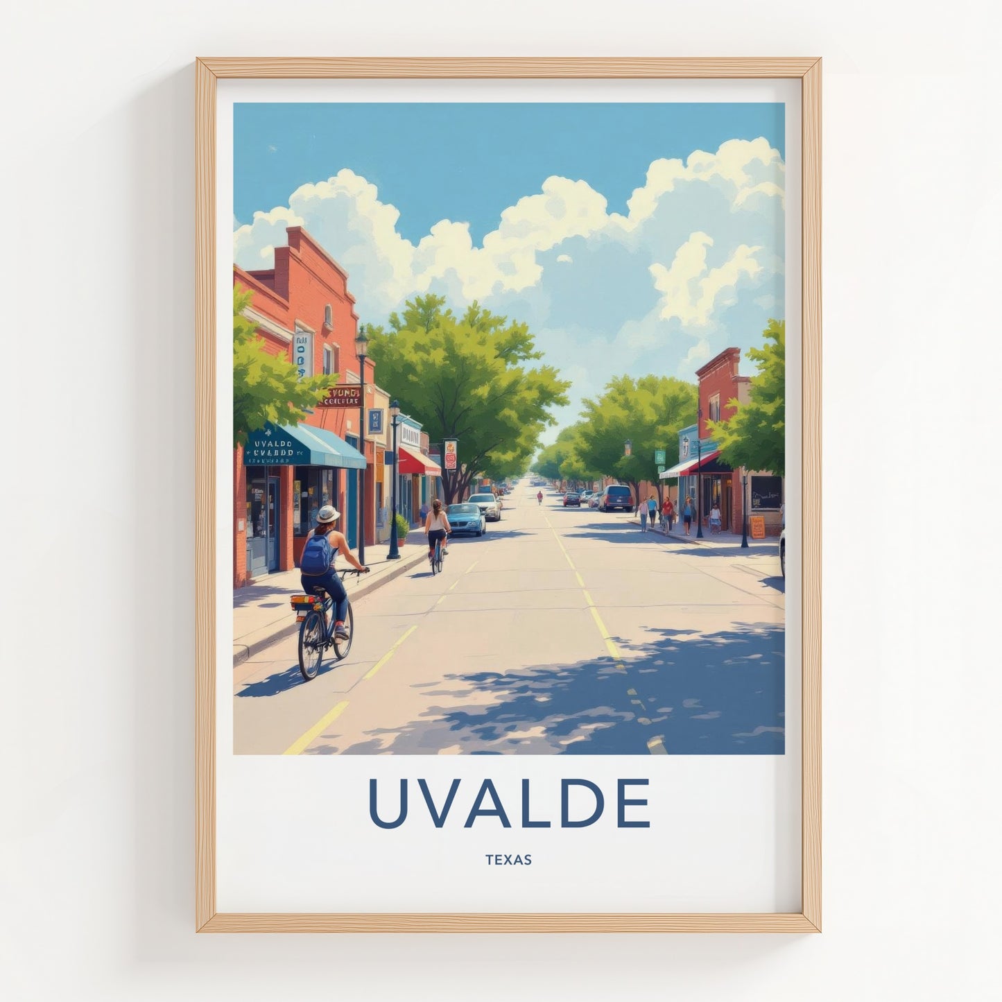 Uvalde Poster - Texas Travel Print - Sunny Street Scene Home Decor