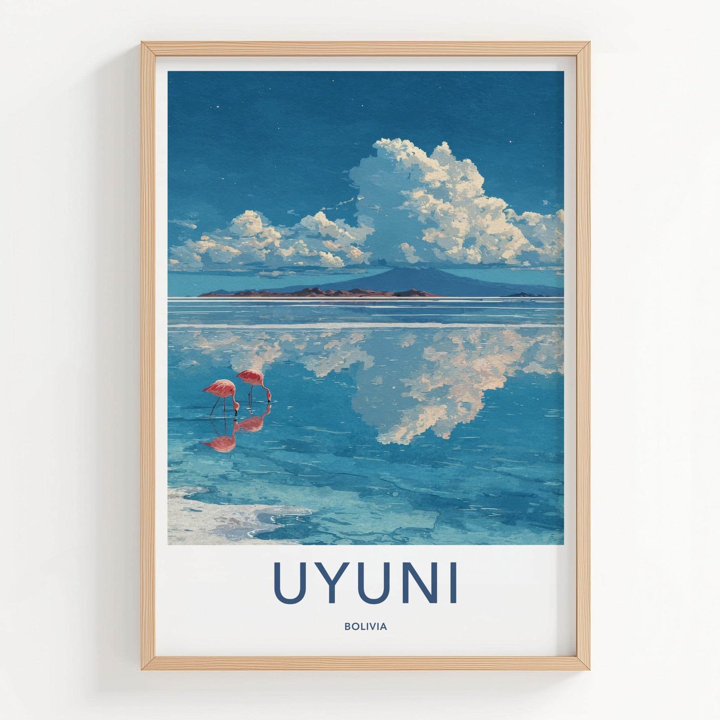 Uyuni Poster - Bolivia Travel Art - Pink Flamingos Reflection Home Decor