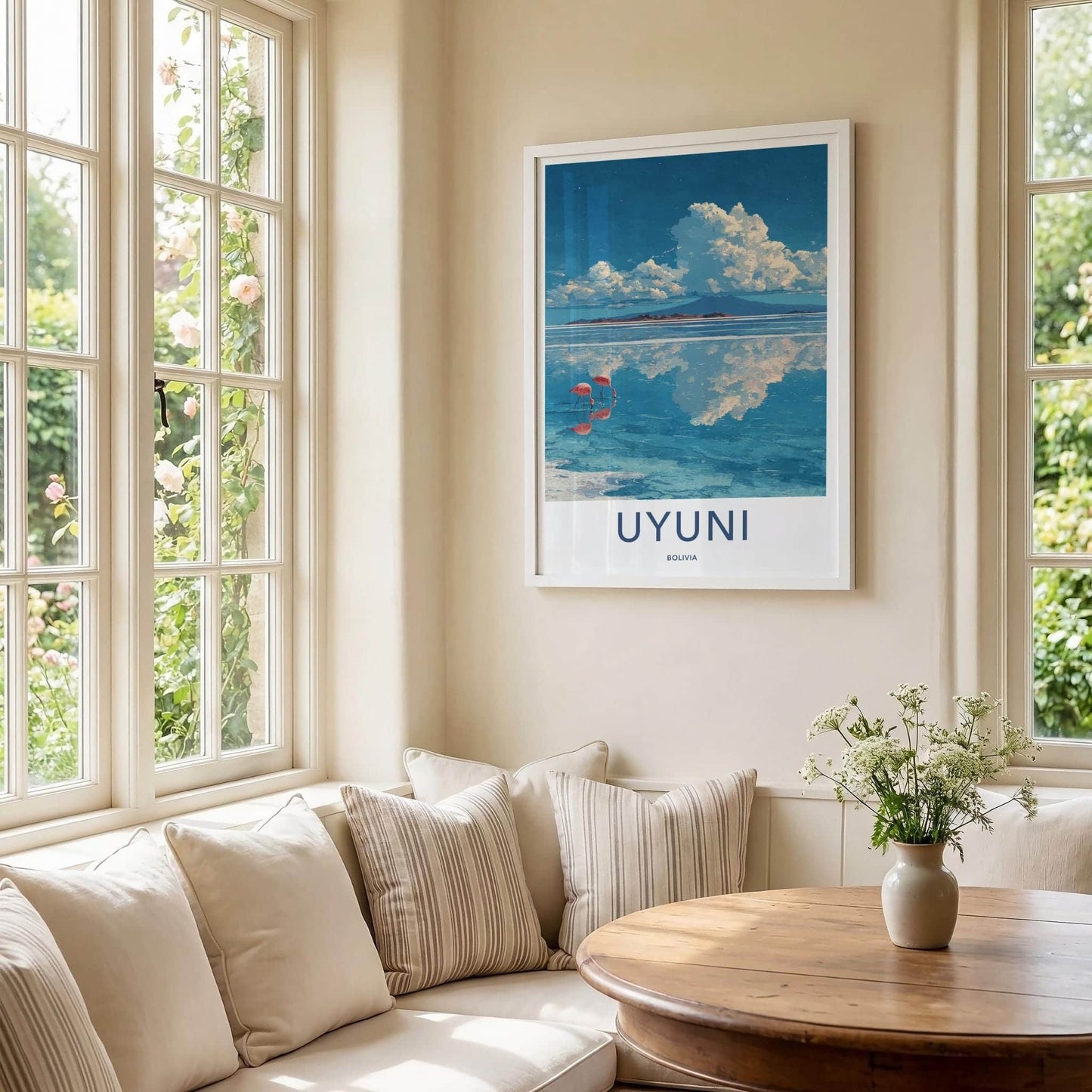 Uyuni Poster - Bolivia Travel Art - Pink Flamingos Reflection Home Decor