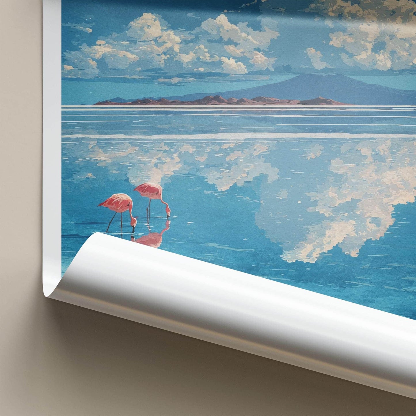 Uyuni Poster - Bolivia Travel Art - Pink Flamingos Reflection Home Decor