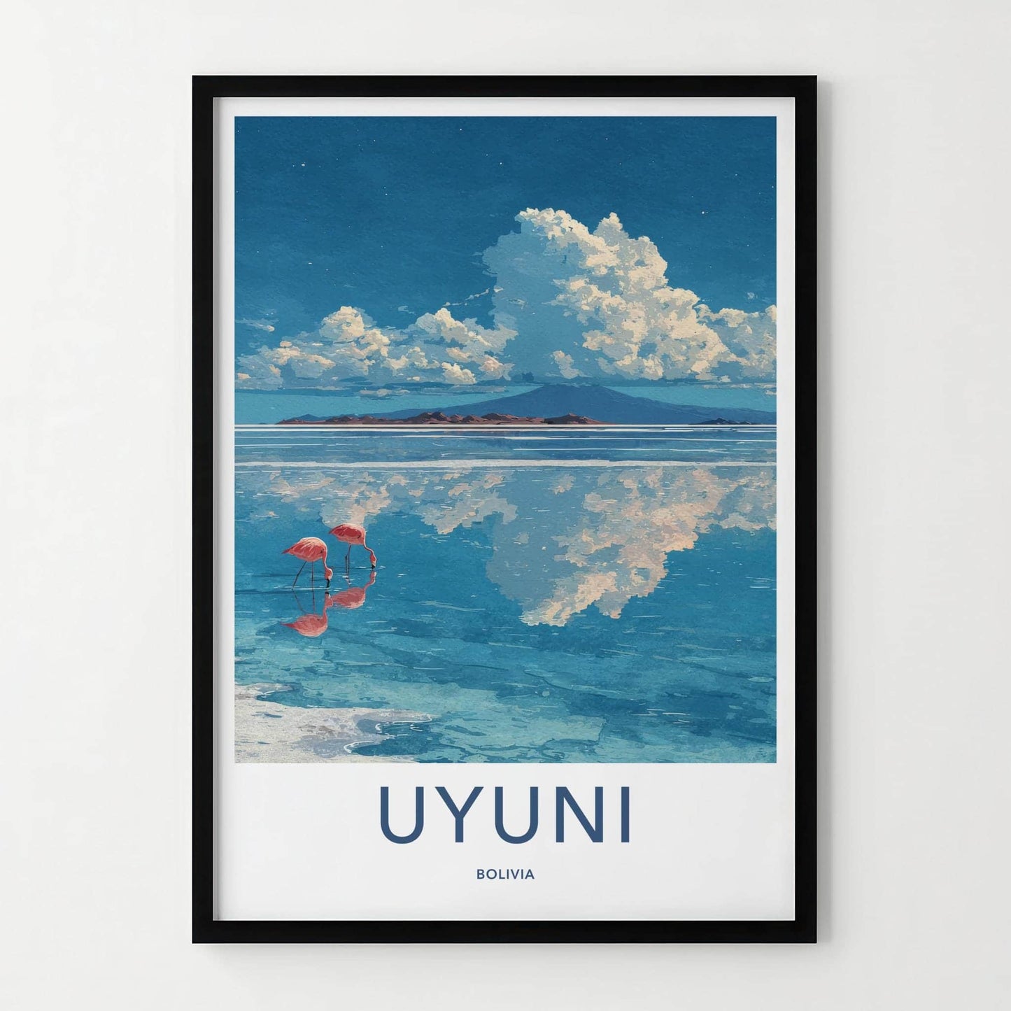 Uyuni Poster - Bolivia Travel Art - Pink Flamingos Reflection Home Decor