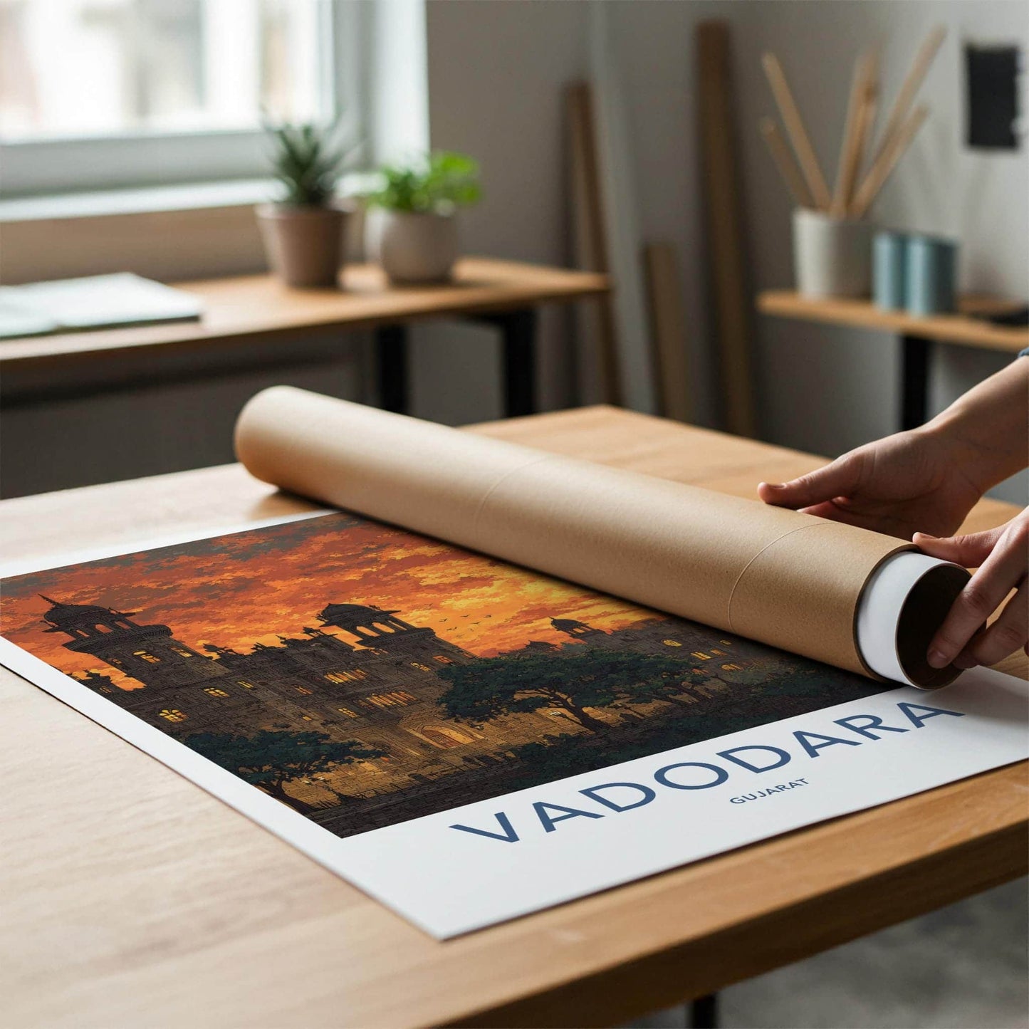 Vadodara Poster - India Art Print - Gujarat Glowing Sunset Home Decor