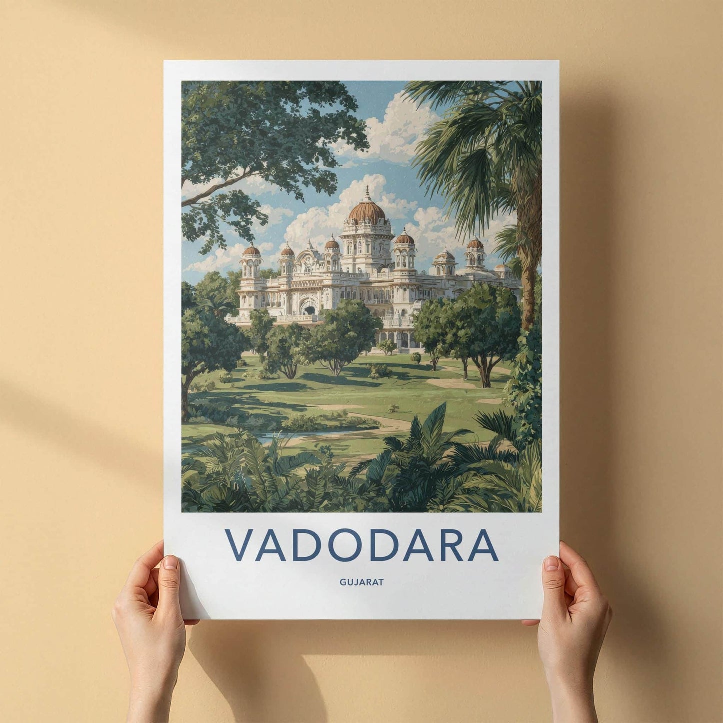 Vadodara Poster - India Art Print - Gujarat Grand Palace Landscape Home Decor