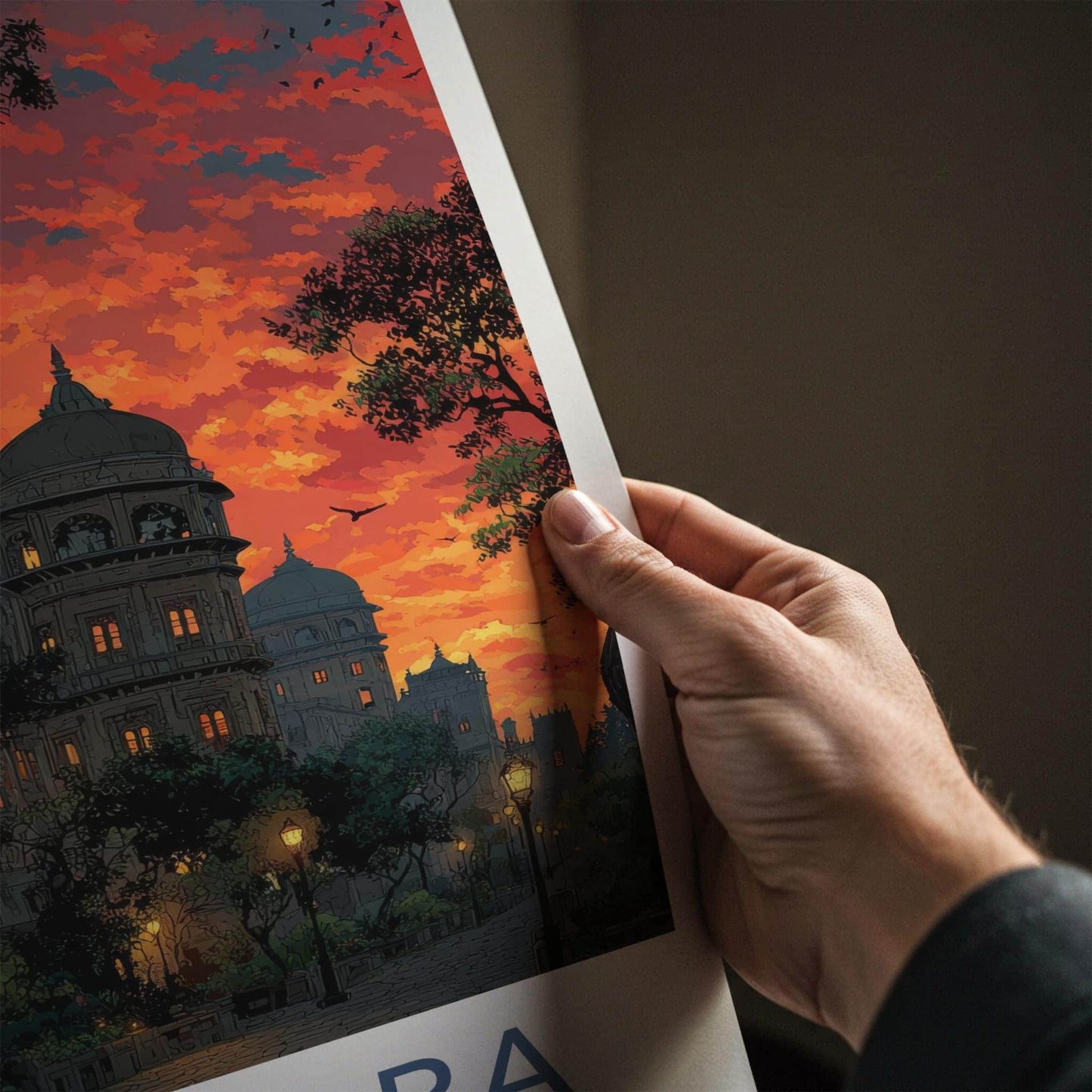 Vadodara Poster - India Travel Art - Gujarat Fiery Sunset Buildings Home Decor