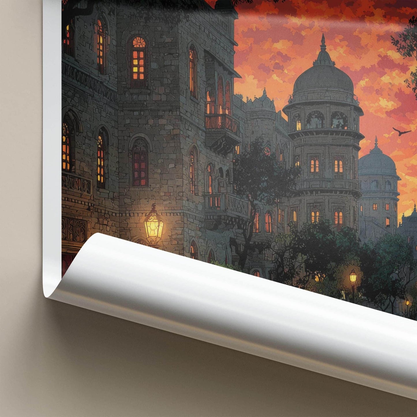 Vadodara Poster - India Travel Art - Gujarat Fiery Sunset Buildings Home Decor