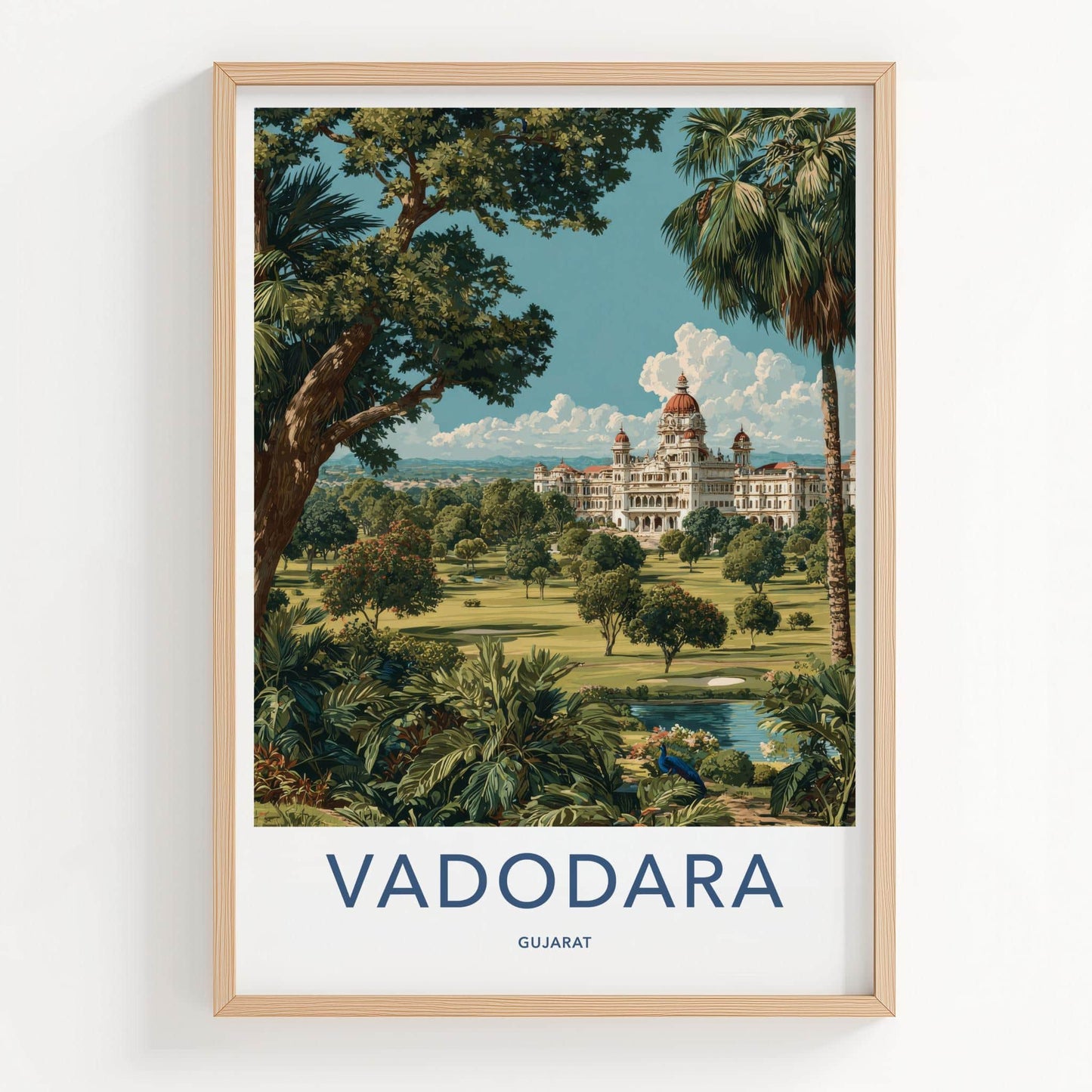 Vadodara Poster - India Travel Art - Gujarat Grand Palace Grounds Home Decor