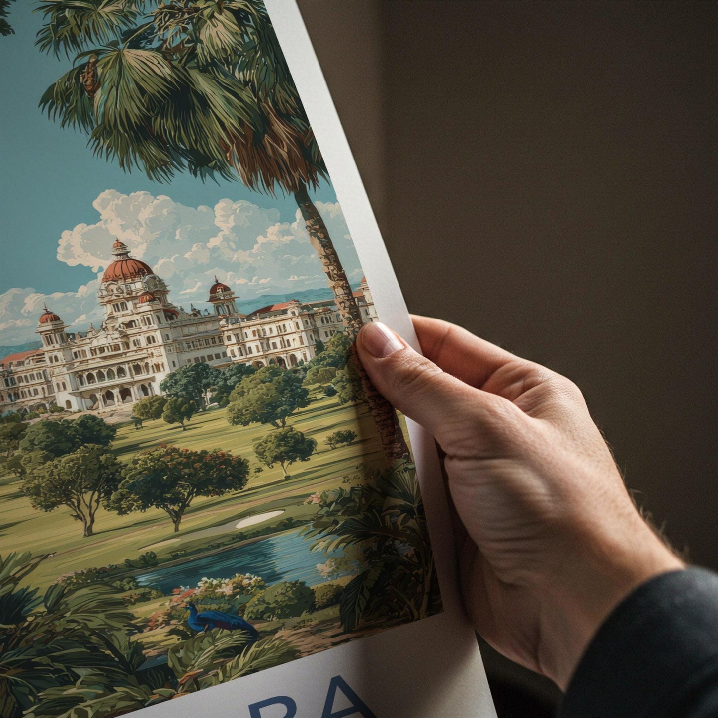 Vadodara Poster - India Travel Art - Gujarat Grand Palace Grounds Home Decor