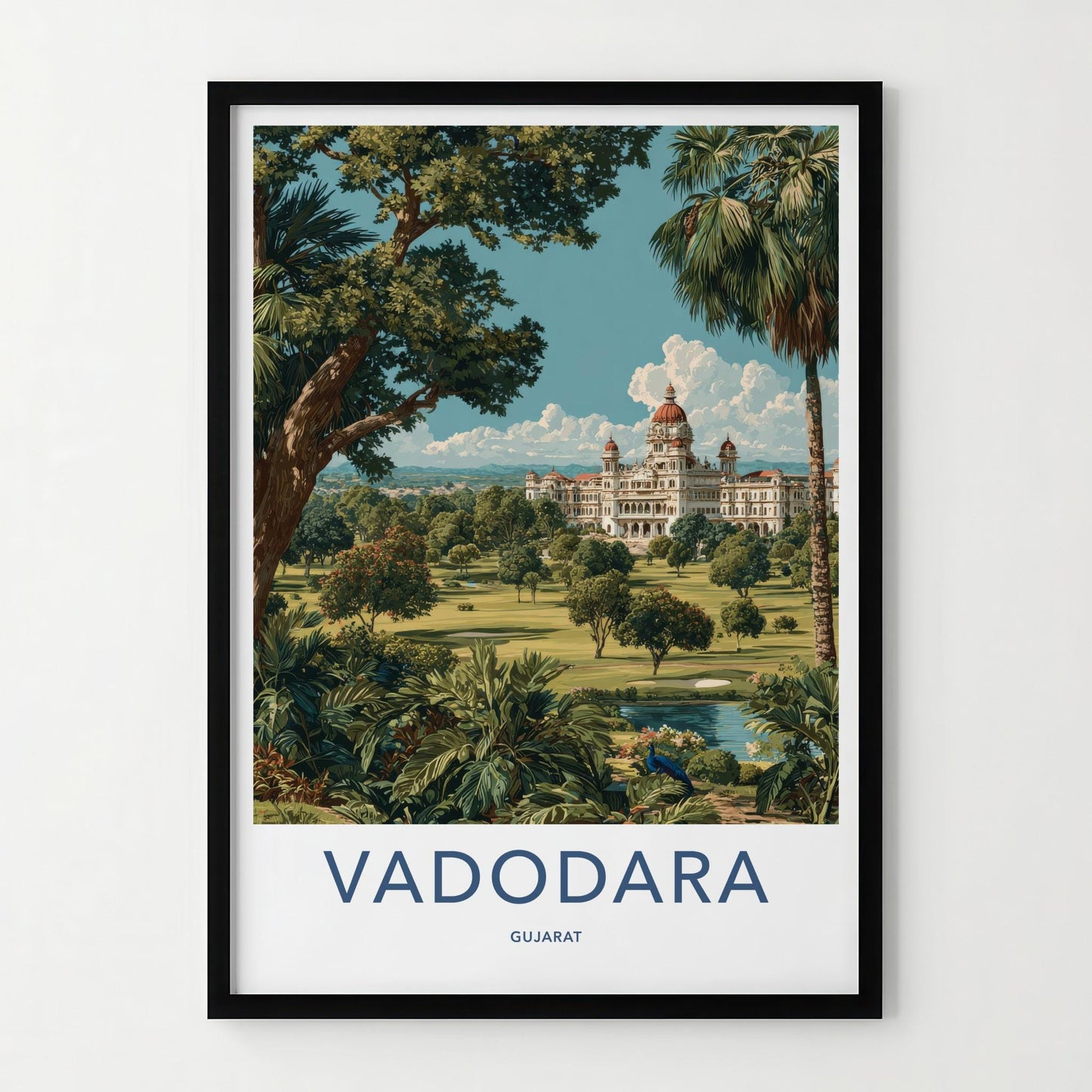 Vadodara Poster - India Travel Art - Gujarat Grand Palace Grounds Home Decor
