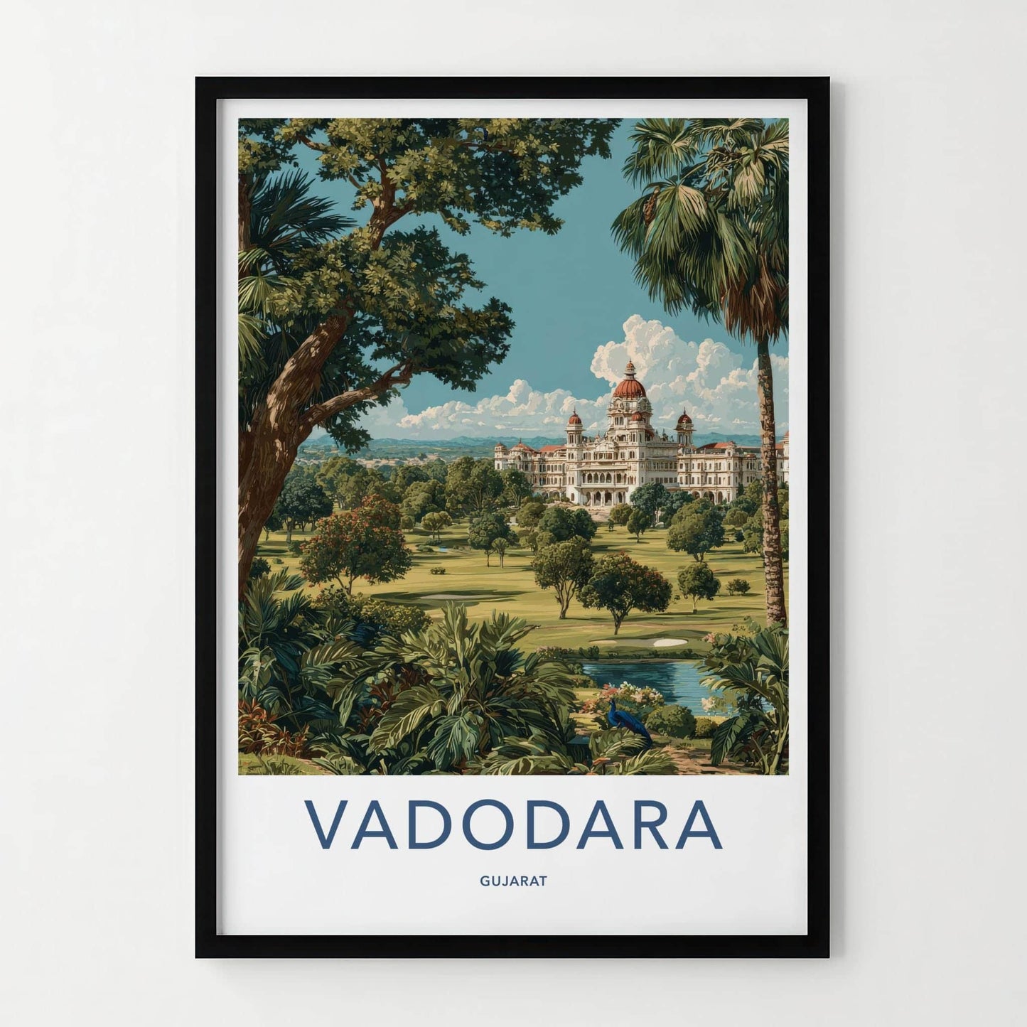 Vadodara Poster - India Travel Art - Gujarat Grand Palace Grounds Home Decor